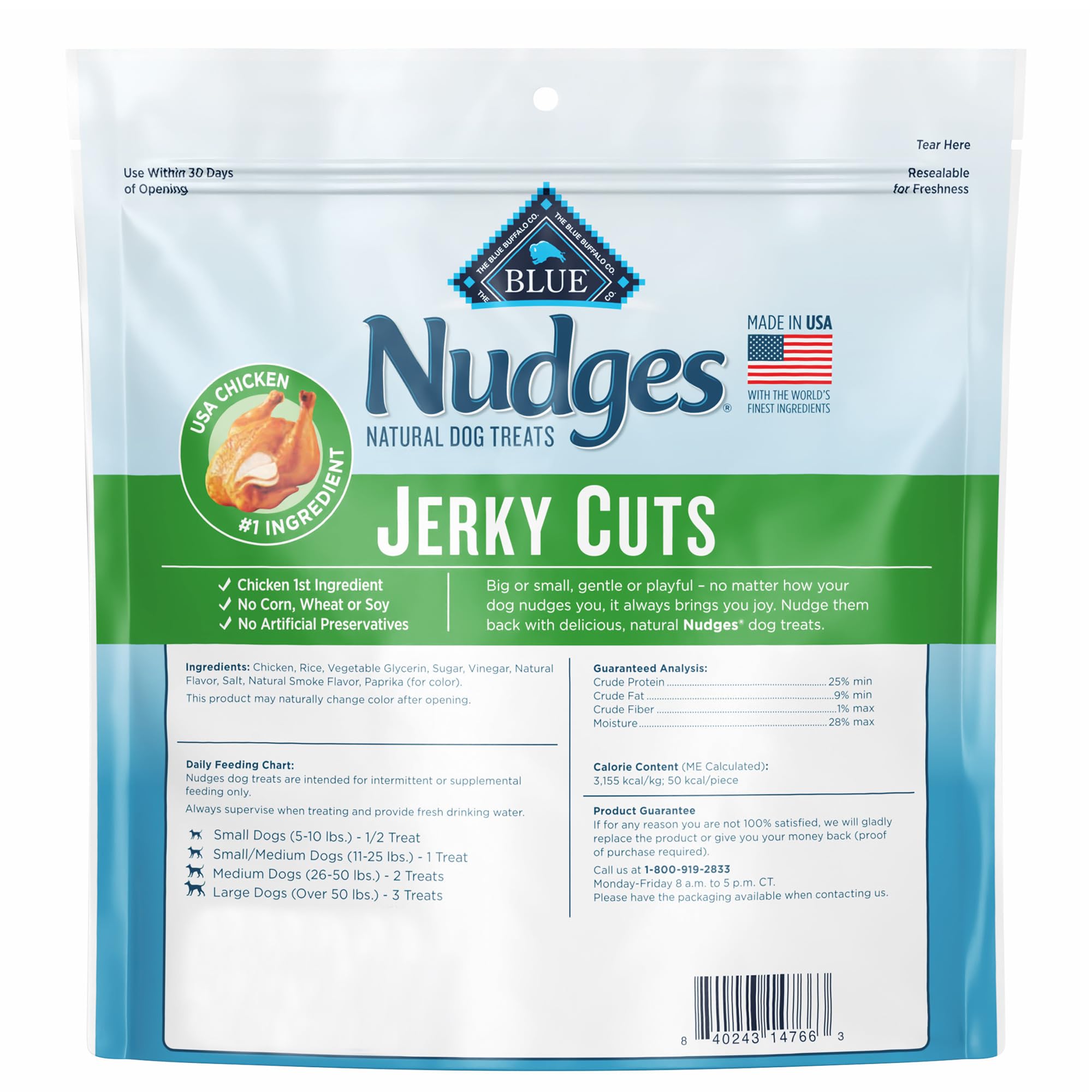 Blue Buffalo Nudges Jerky Bites Dog Treats, Made in the USA with Natural Ingredients, Bite-Sized Pieces, Chicken, 16-oz Bag