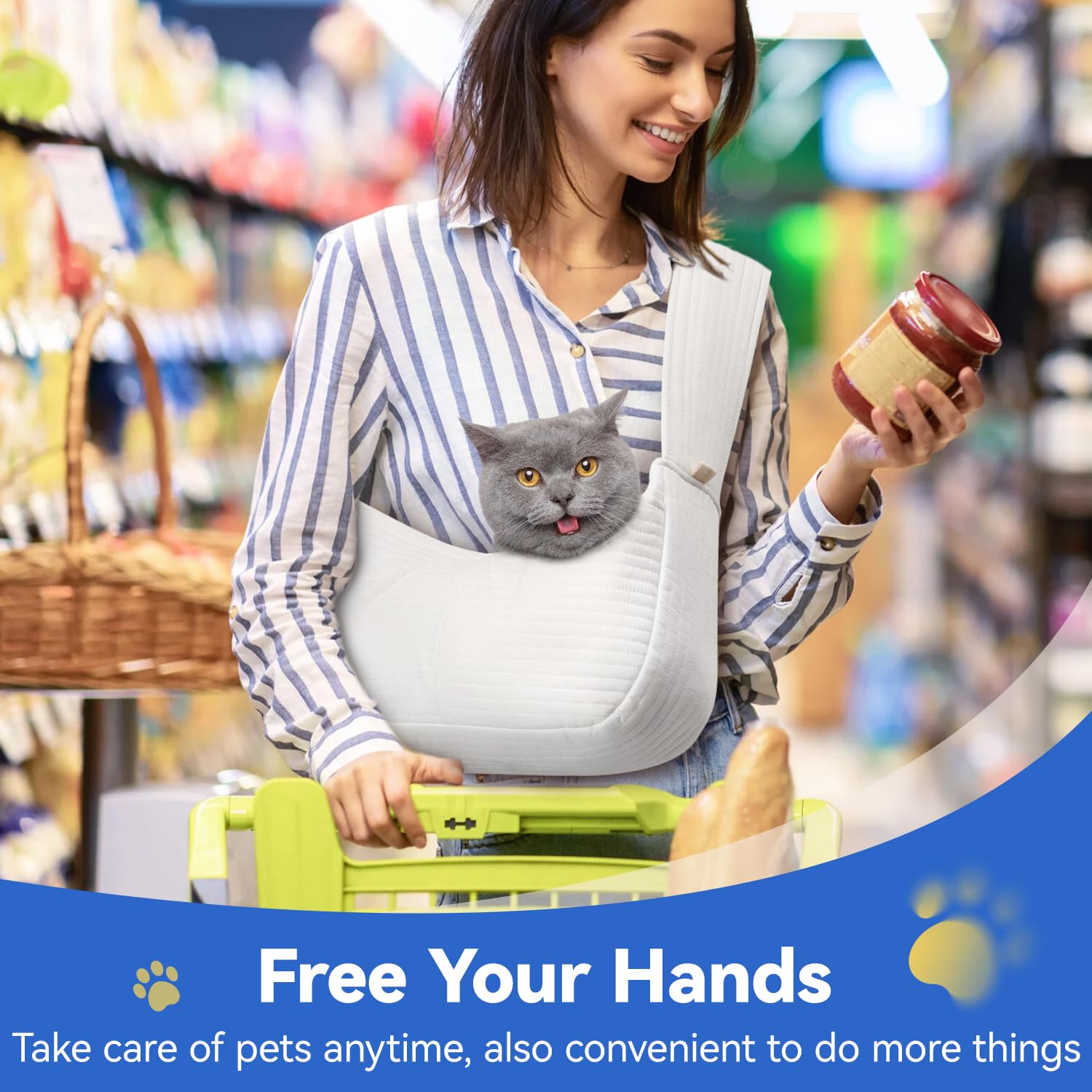 Pawaboo Dog Sling Carrier For Small Dogs Cats, Ultra-Comfortable Dog Carrier Sling Up To 10Lbs, Hand-Free Widened Strap Dog Purs