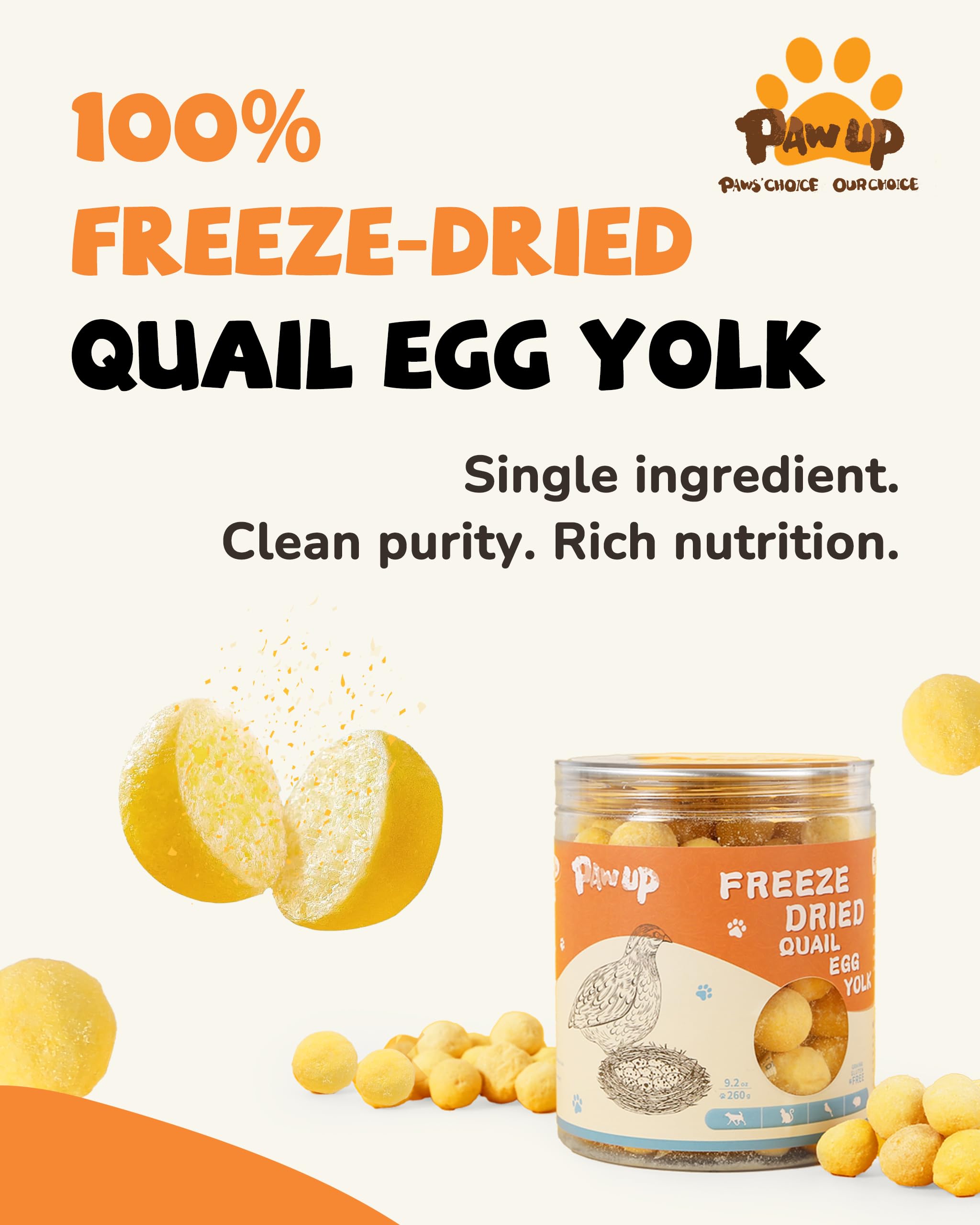 PAWUP Freeze Dried Cat & Dog Treats, Natural Quail Egg Yolk, Single Ingredient, High-Protein Pet Snacks for Skin & Coat Health,