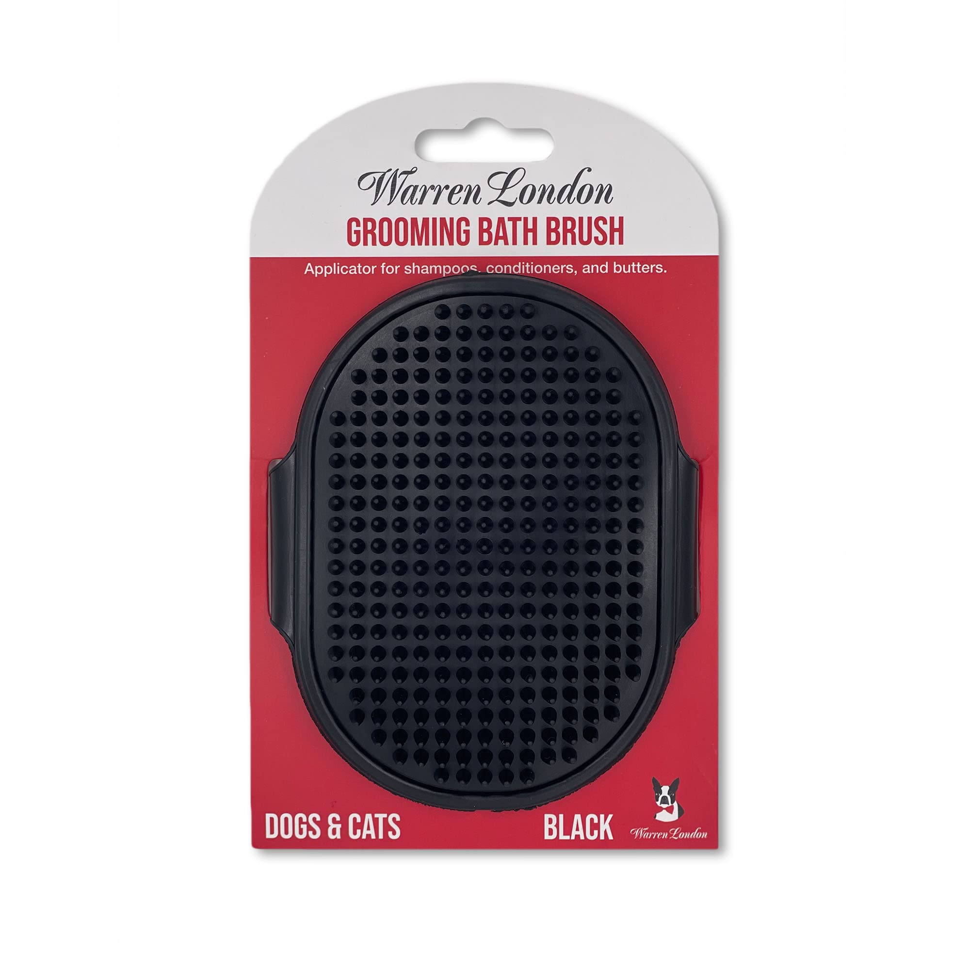 Warren London Grooming Bath Brush For Dogs And Cats | Applicator For Dog Shampoo, Hydrating Butter, Or Pet Leave In Conditioner | Black