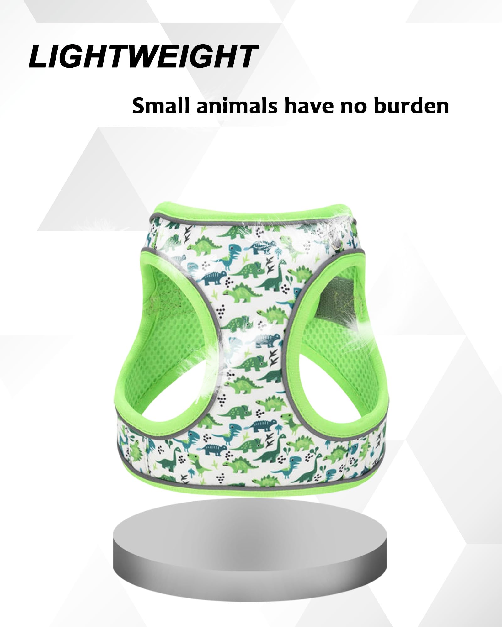 JUFOO M Green Dinosaur Pattern Dog Harness and Leash Set,No Escape Easy Walk Puppy Harnesses for Training Walking,Breathable Adj