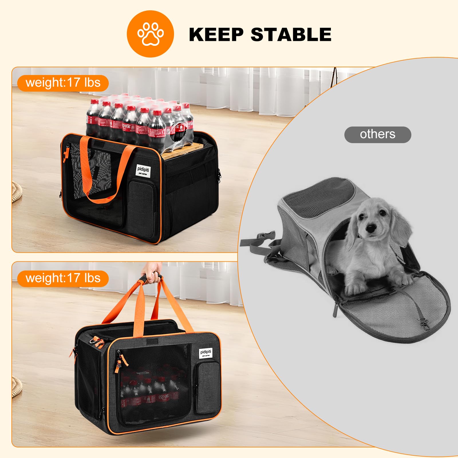 Pidipiti 20 x 14 x 14 Expandable cat car Travel Carrier for 1 Small-Medium cat,with a Portable Leakproof Small cat Litter Box
