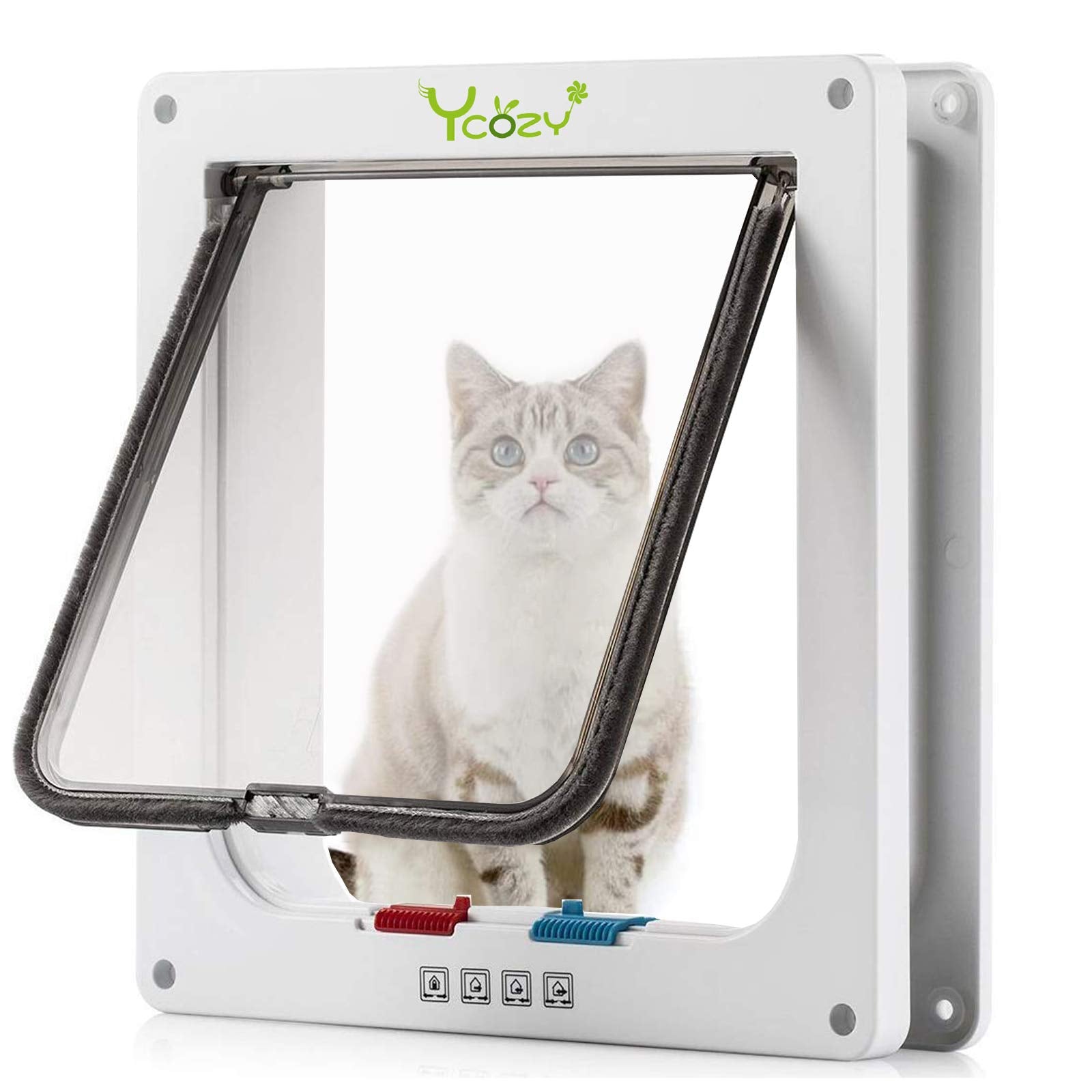 Ycozy Large Cat Doors Outer Size 9.9' X 9.3' 4-Way Locking Indoor Pet Door For Interior Exterior Door Wall Window, Weatherproof Cat Flap For Kittens & Dogs Easily Install