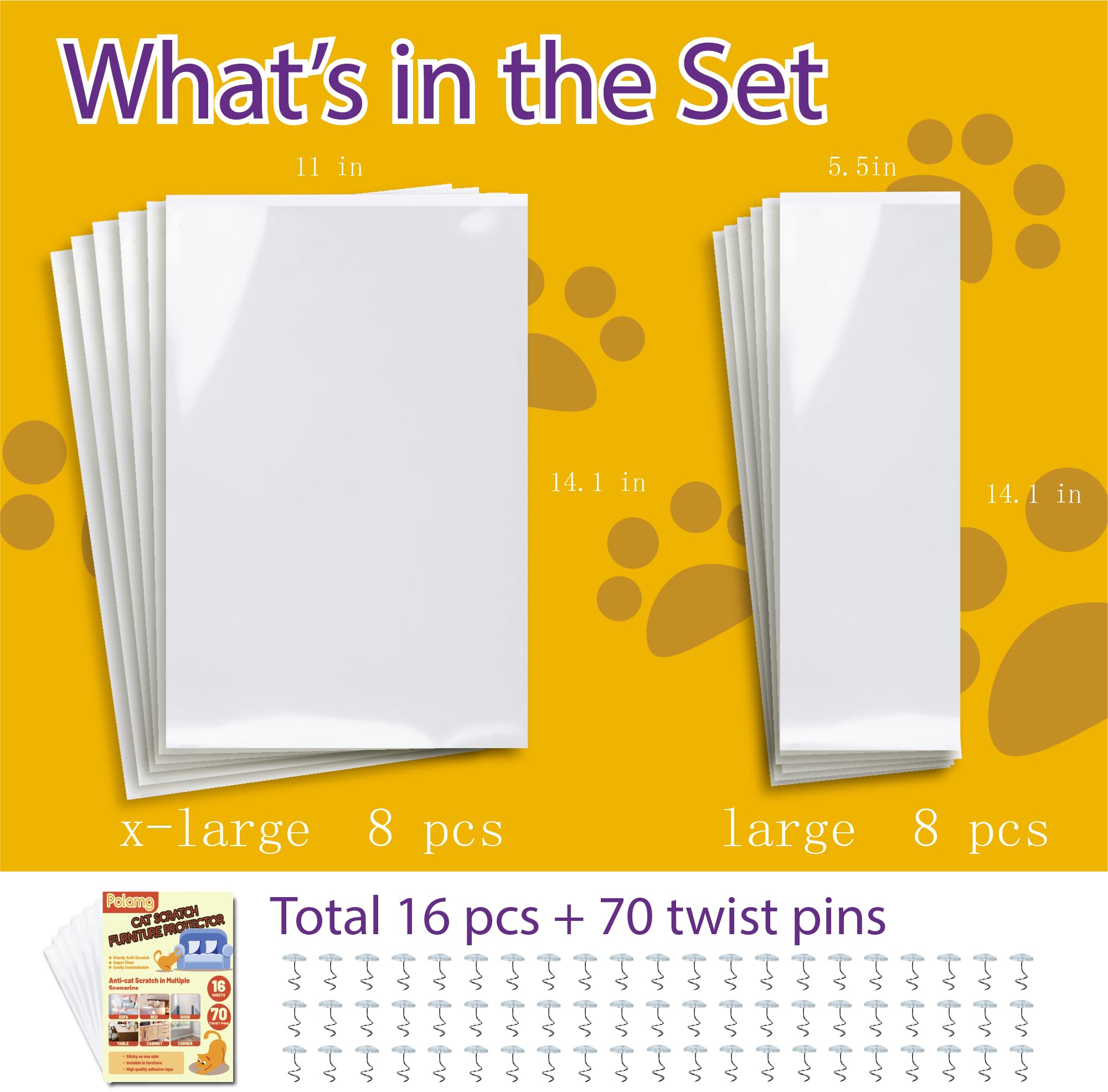 Anti-Cat Scratch Furniture Protector-16-Pack -Single-Sided, Heavy-Duty Self-Adhesive Tape, No-Residue for Couch, Doors & Walls -