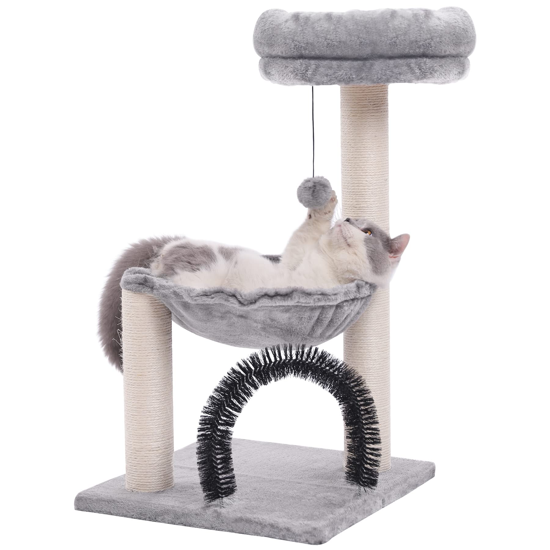 Hoopet 27.8 Inches Tower For Indoor Cats, Multi-Level Cat Tree With Scratching Posts Plush Basket & Perch For Play Rest, Cat Act