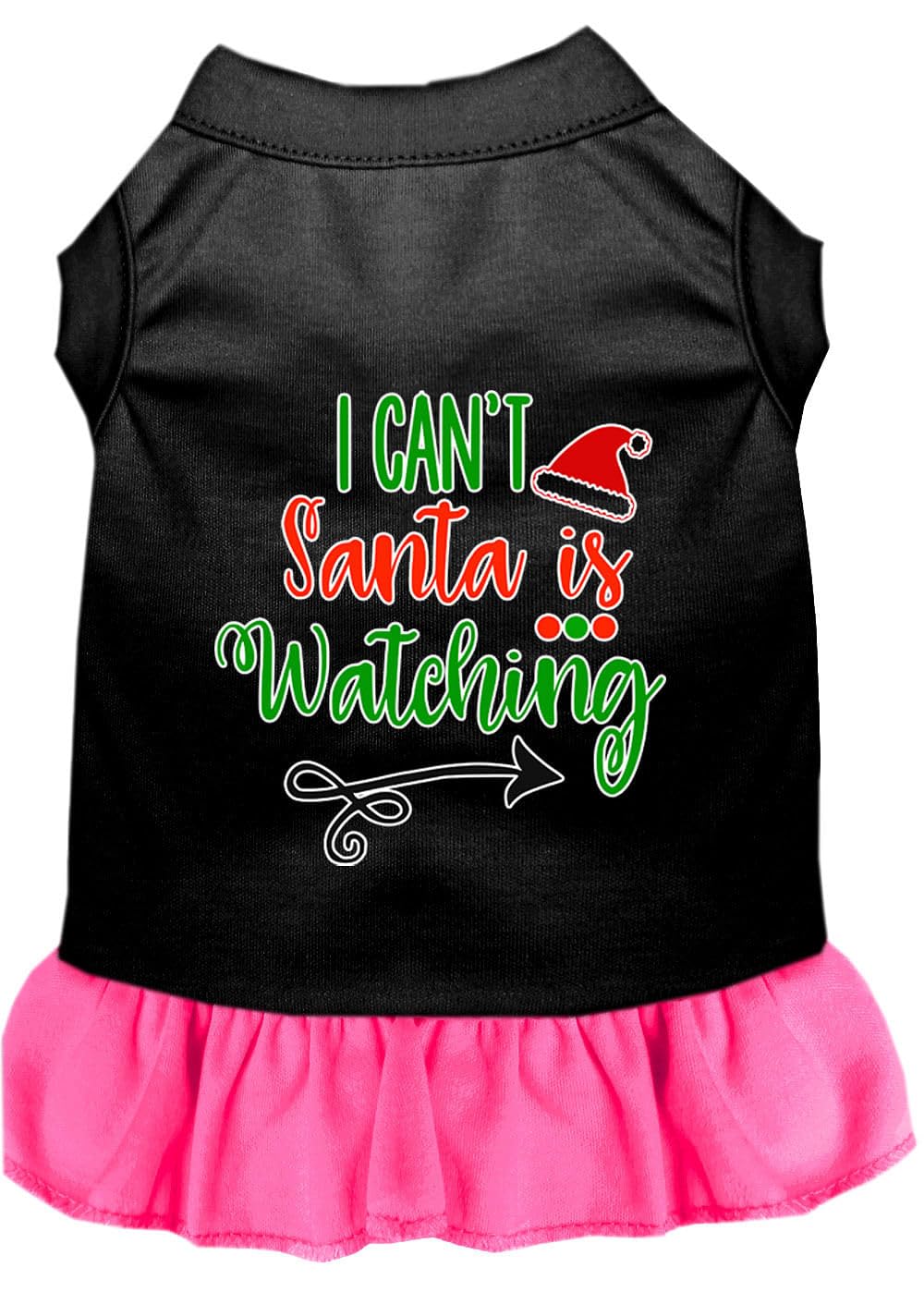 Christmas Pet Dog & Cat Dress Screen Printed, I Can't, Santa Is Watching Black W/Bright Pink 2XL (20-25 lbs.)