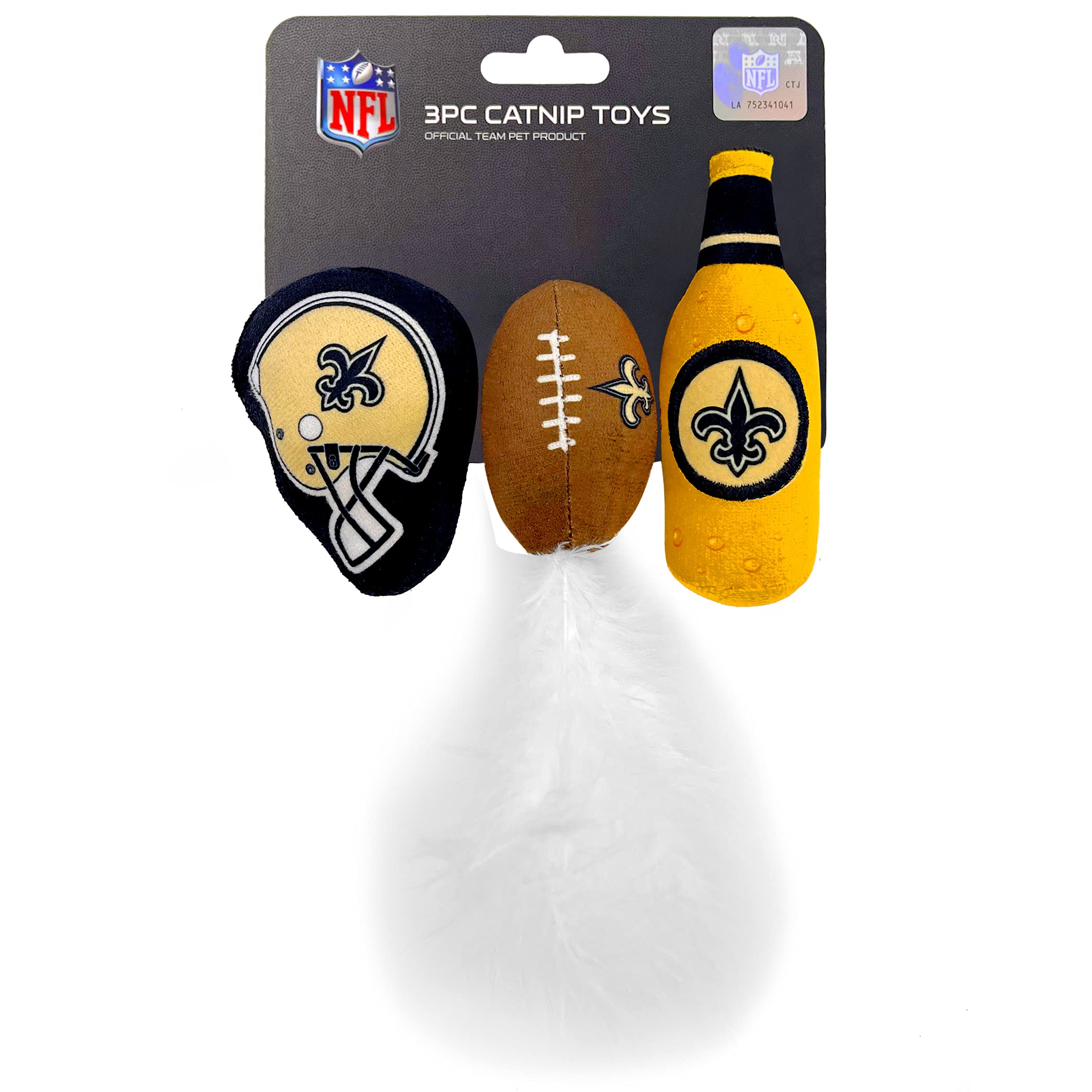 BEST PLUSH CAT TOY: NFL NEW ORLEANS SAINTS Complete Set of 3 piece Cat Toys filled with Fresh Catnip. Includes: 1 Helmet Cat Toy