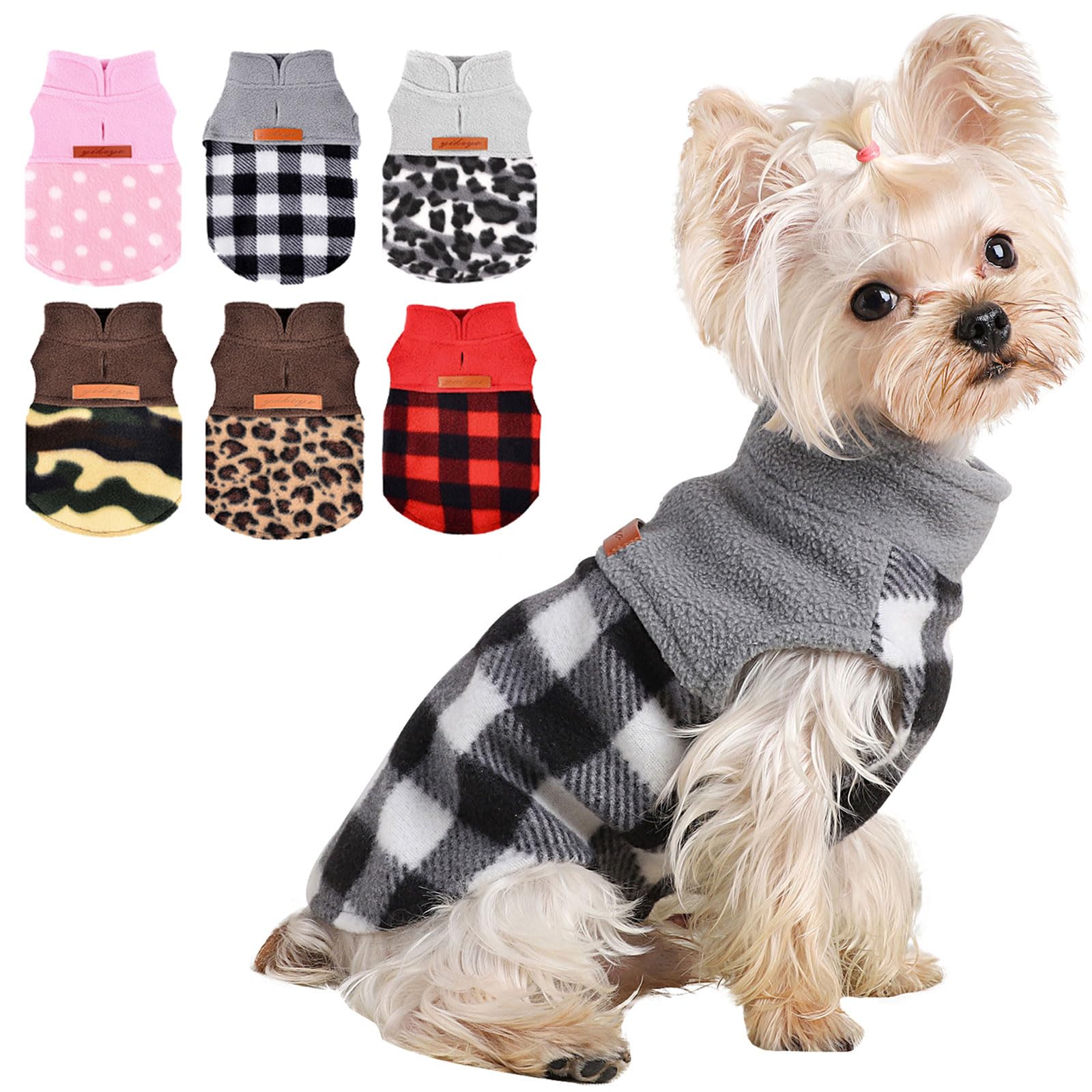 Kosiyi Fleece Vest Dog Sweater With Leash Hole - Lightweight Cold Weather Coat for Small Dogs - Stretchy Sweatshirt Pet Clothes 