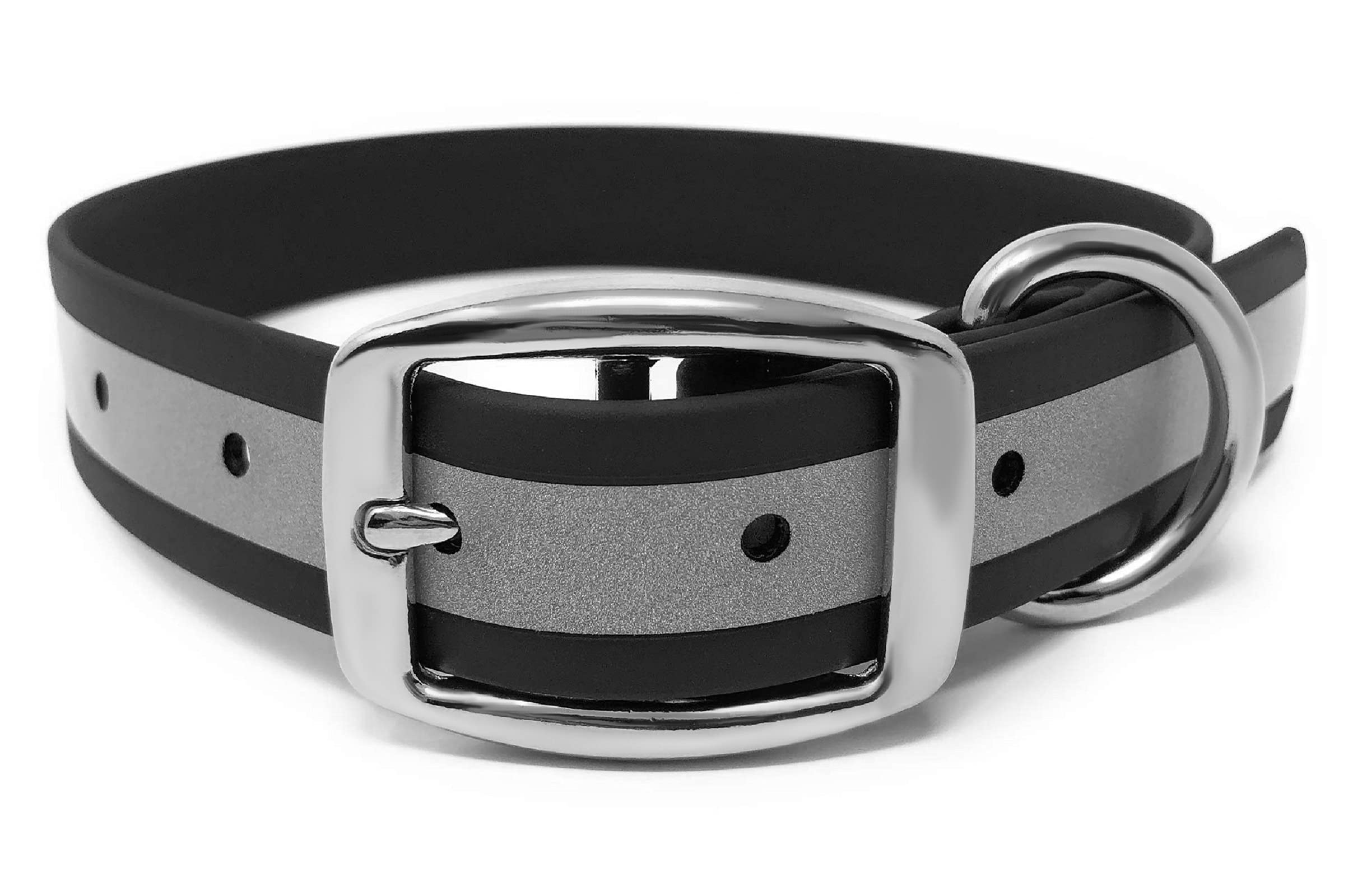 Regal Dog Products Large Black Heavy Duty Reflective Dog Collar With Durable Metal Buckle And D Ring Adjustable, Chew Proof & Wa