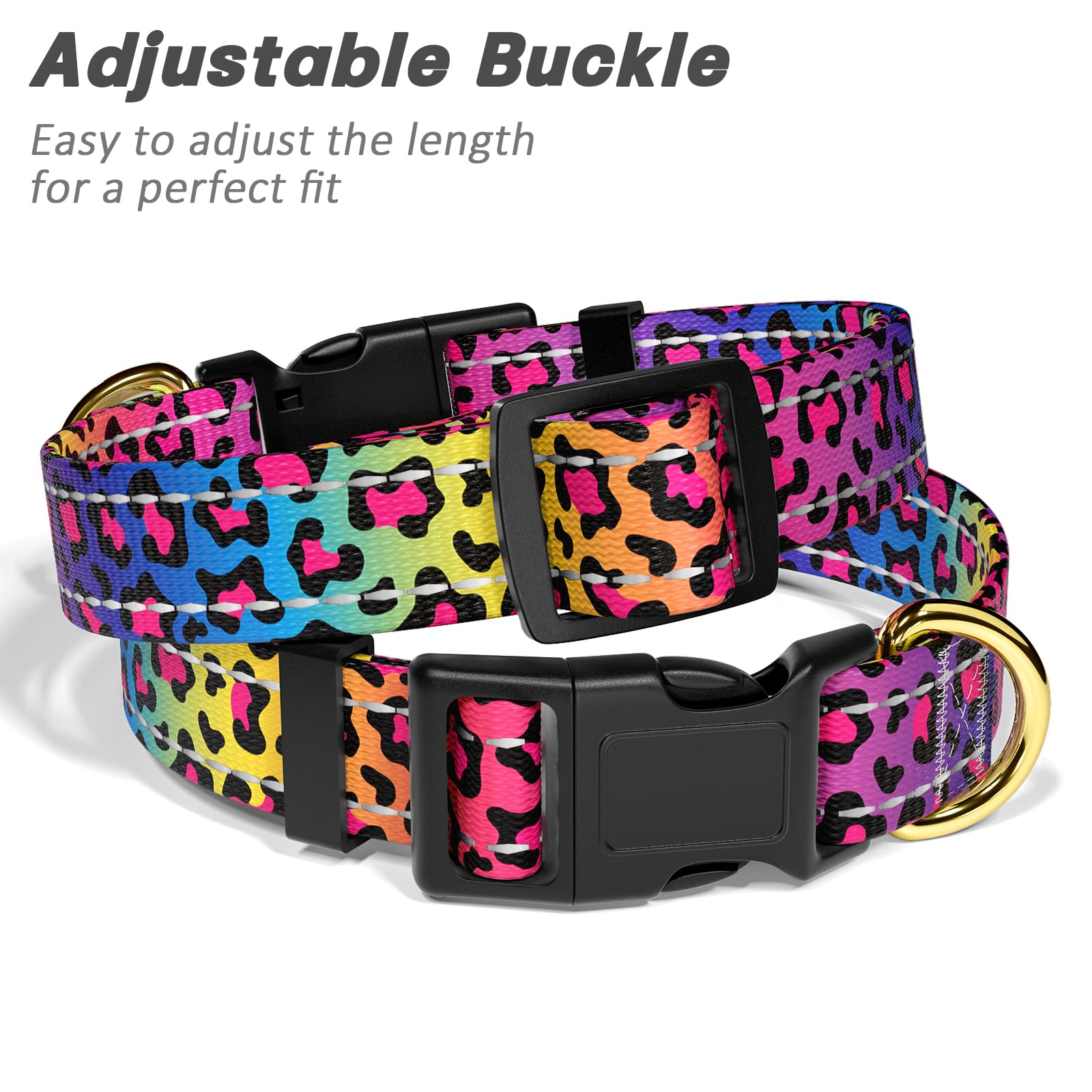 Tmoodel Reflective Dog Collar For Medium Dogs, Cute Leopard Style Adjustable Heavy-Duty Nylon Puppy Collar For Boy And Girl Fema