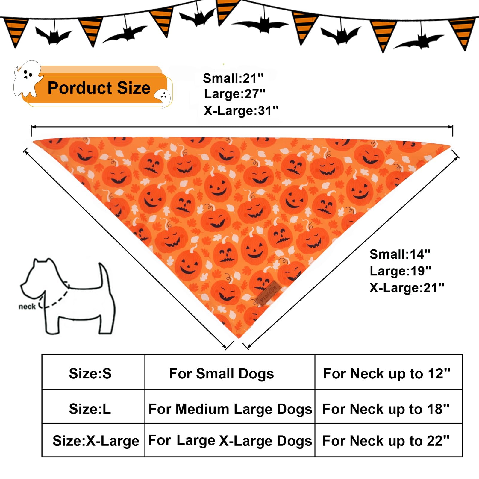 Ptdecor Halloween Dog Bandana, Reversible Holiday Pet Scarf, Multi Size, Triangle Puppy Halloween Bandanas For Medium Large Dogs