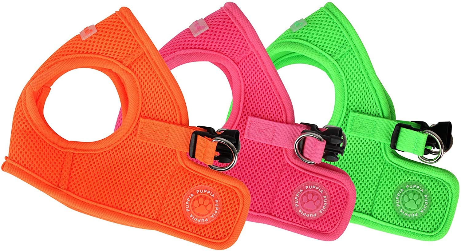 Puppia Neon Soft Vest Harness Step-in No Choke No Pull Walking Training for Small and Medium Dog, Pink, Large