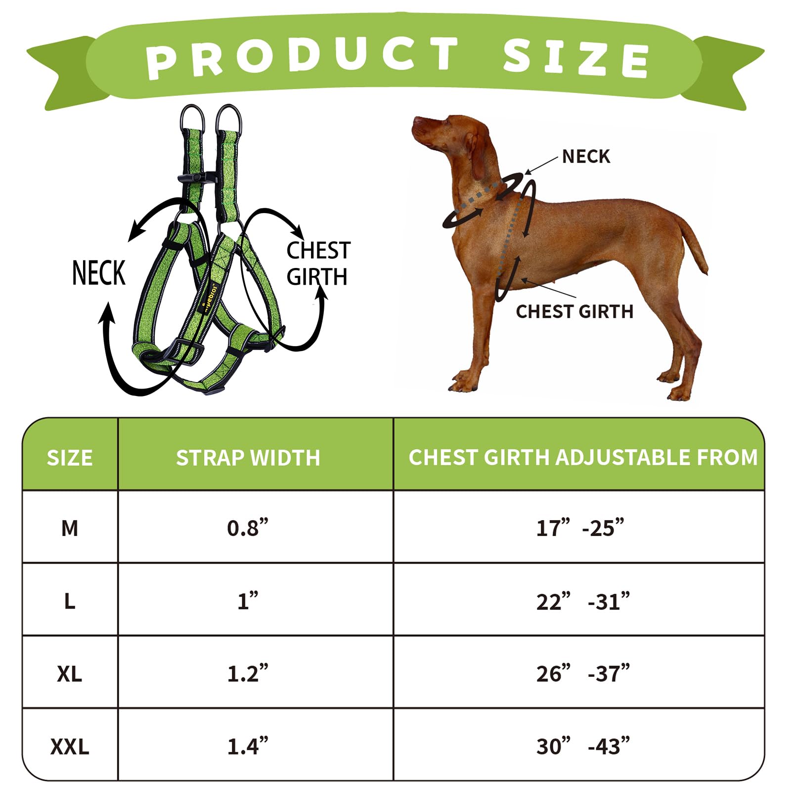 Xipebros Dog Harness,No Pull Dog Harness With Reflective Adjustable,Stops Pets From Pulling And Choking On Walks,Dog Harness For Large Dogs (Green, Xxl)