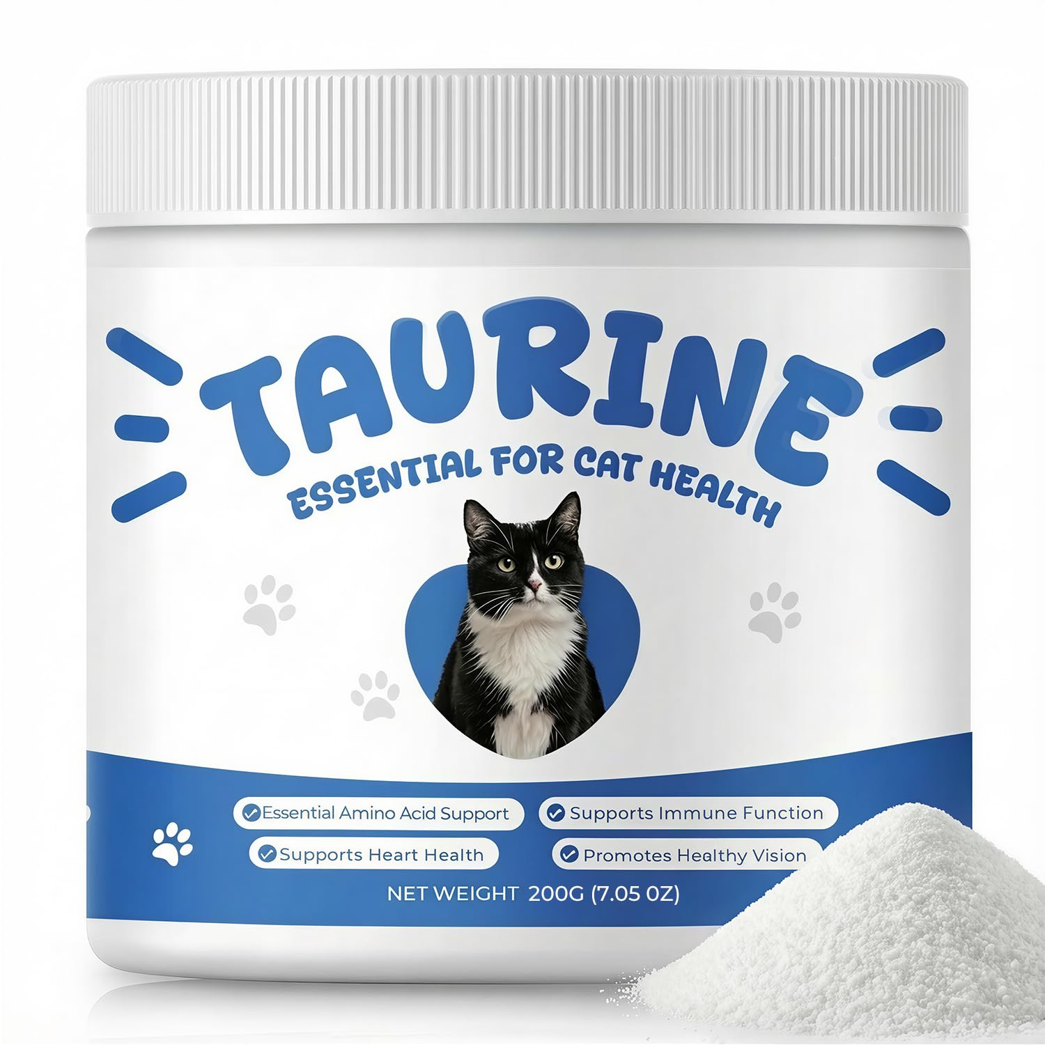 Taurine Powder Supplement for Cats, Essential Taurine Support for Heart Health, Vision & Immune Function, Daily Feline Nutrition