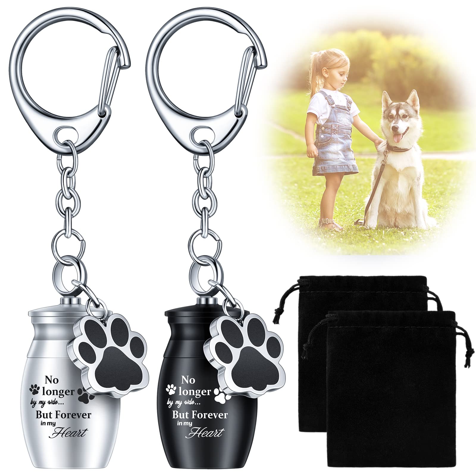 Tudomro 2 Pcs Pet Urns Keychain Dog Urns For Ashes With 2 Storage Bags For Dog Cat Ashes Small Pet Ashes Keepsake Pet Dog Cat Cremation Jewelry Pend Paw Print Memorial Urn (Fresh Style)