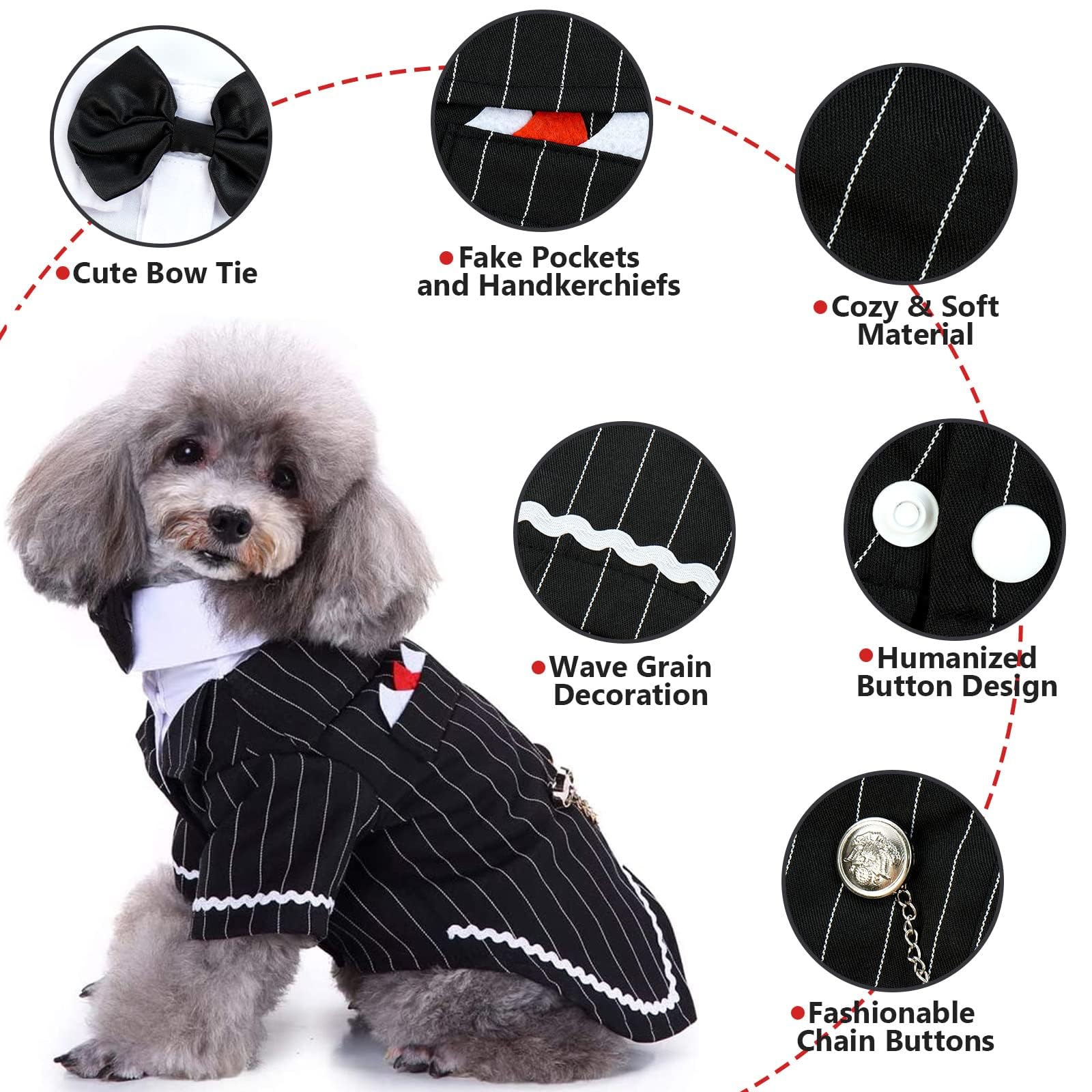 Qbleev Dog Black Suit Costume, Pet Halloween Costume With Bow Tie, Formal Boston Tuxedo Shirt, Cat Dark Bride Costume Prince Wed