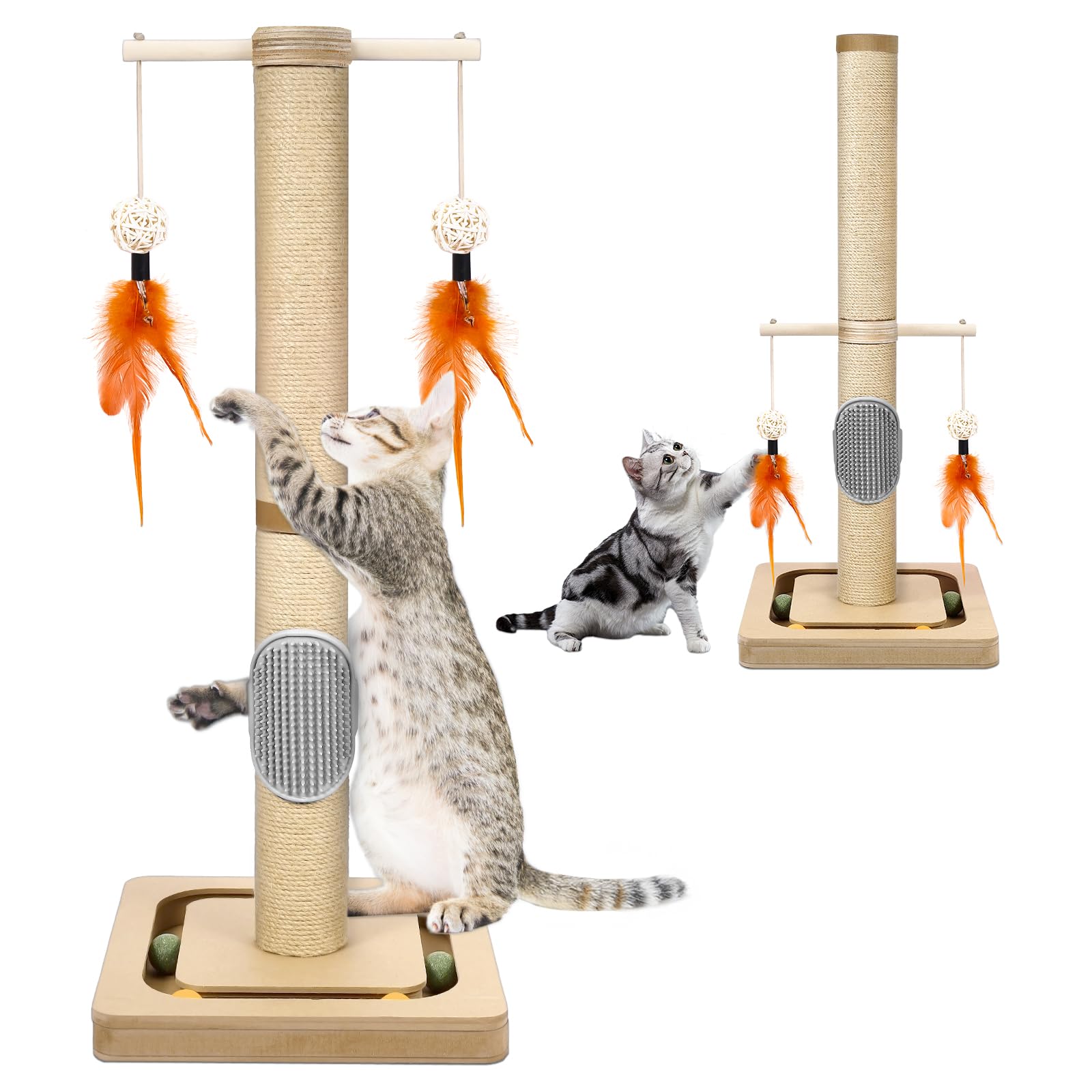 27    Tall Cat Tree For Kittens, Jute Scratching Post With Hanging Toy And Ball Track For Kitten & Adult Cats, Small Cat Tower W
