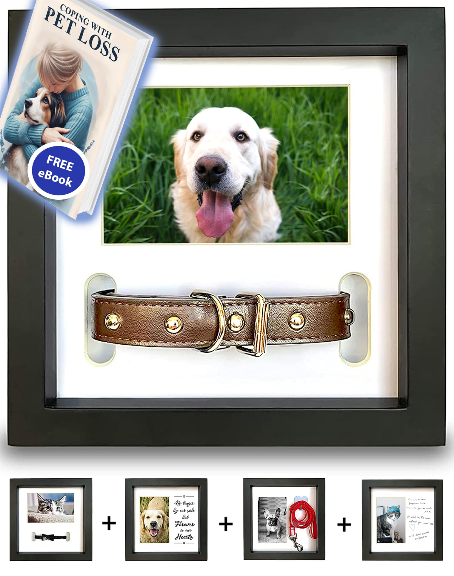 Pawceptive Dog Memorial Picture Frame With 5 Display Options- Dog Collar Memorial Frame Gift - Cat Or Dog Pet Loss Gift For A Grieving Friend - Pet Remembrance Gift And Sympathy Photo Keepsake