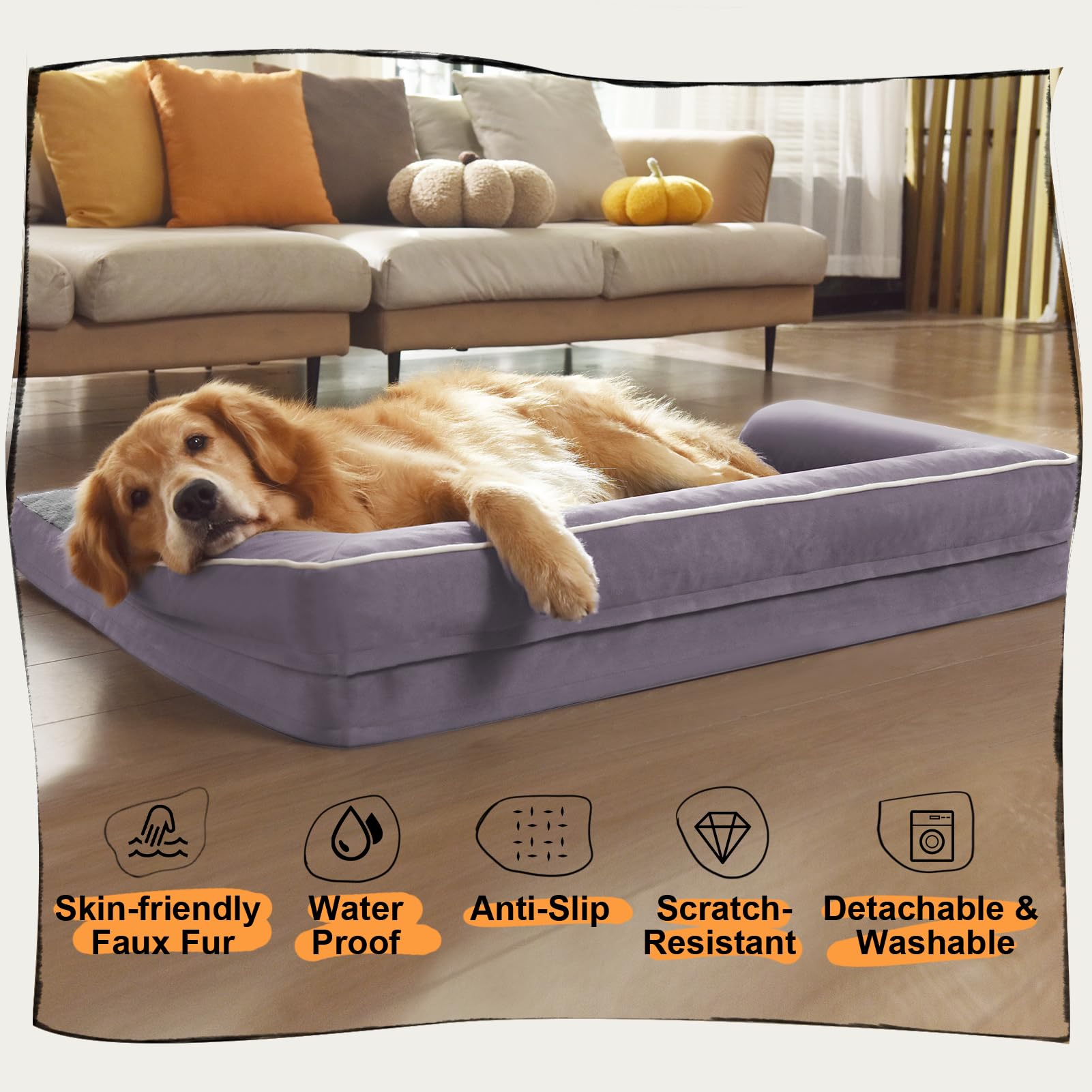 Dog Bed Medium Size Dog-Orthopedic Waterproof Bed for Dogs,Foam Couch Sofa with Washable Removable Cover & Non-Slip Bottom-Purpl