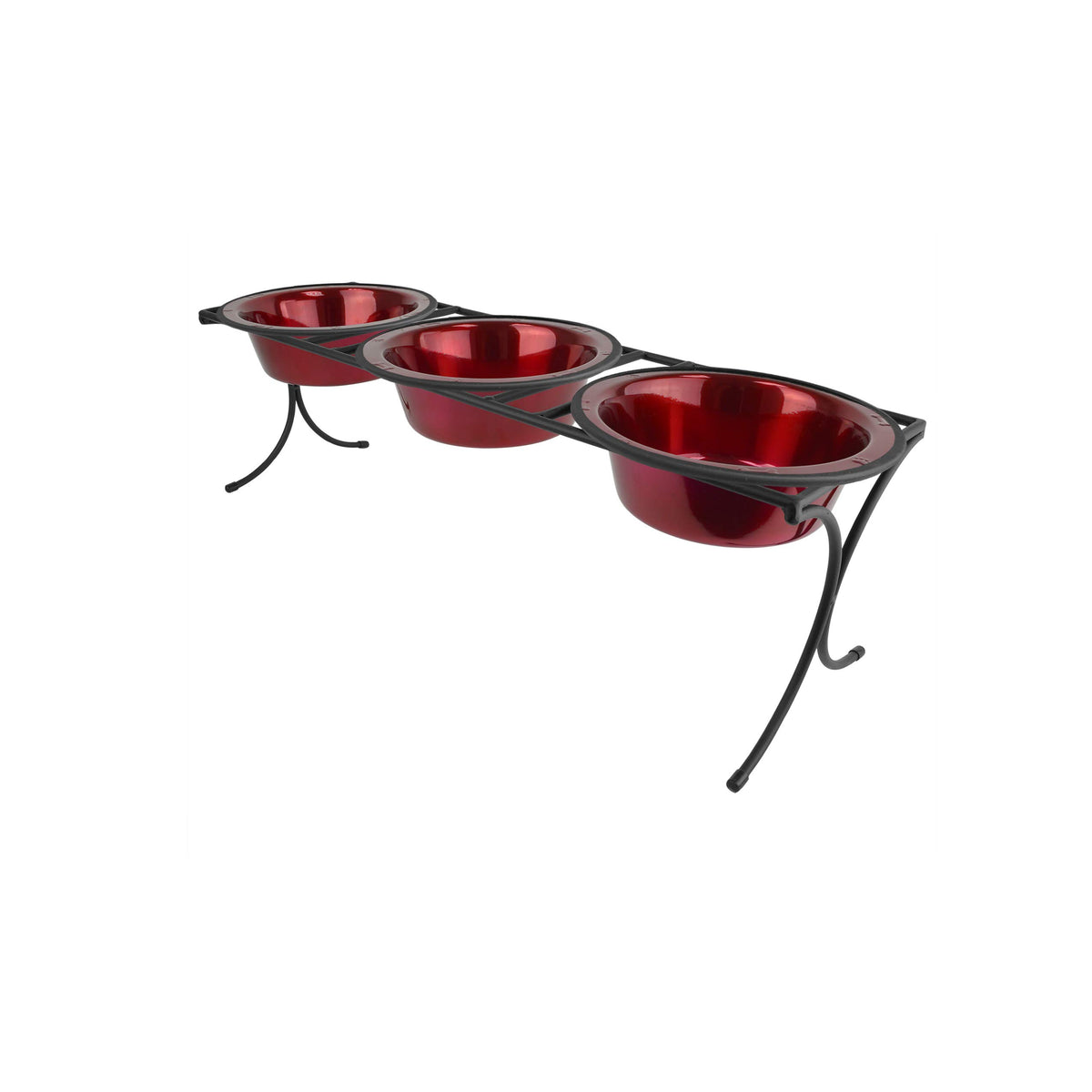 Platinum Pets 2 Cup Bistro Triple Raised Feeder With Stainless Steel Wide Rimmed Bowls, Candy Apple Red