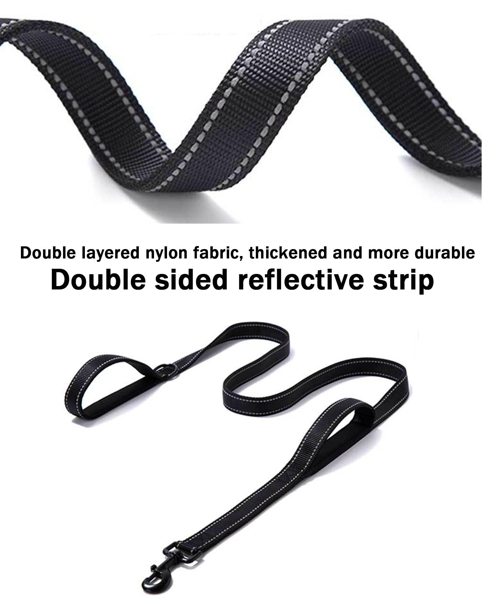 Aeclleca Soft Handle Reflective Black Dog Leash With 2 Padded Handles, 5Ft Heavy Duty Pet Lead For Medium & Large Dogs, Comforta