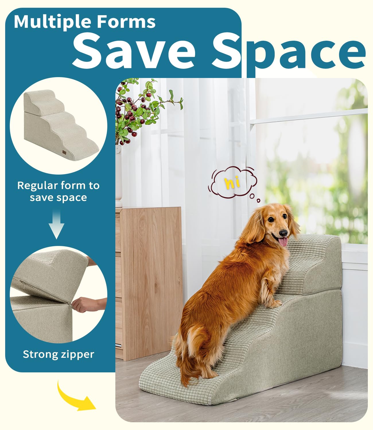 Abcpet Dog Step For Bed, Dog Stair 5-Step 35D Pet Stair 19.7'' H For High Bed Or Sofa Non-Slip Balanced Pet Step Indoor, Beige