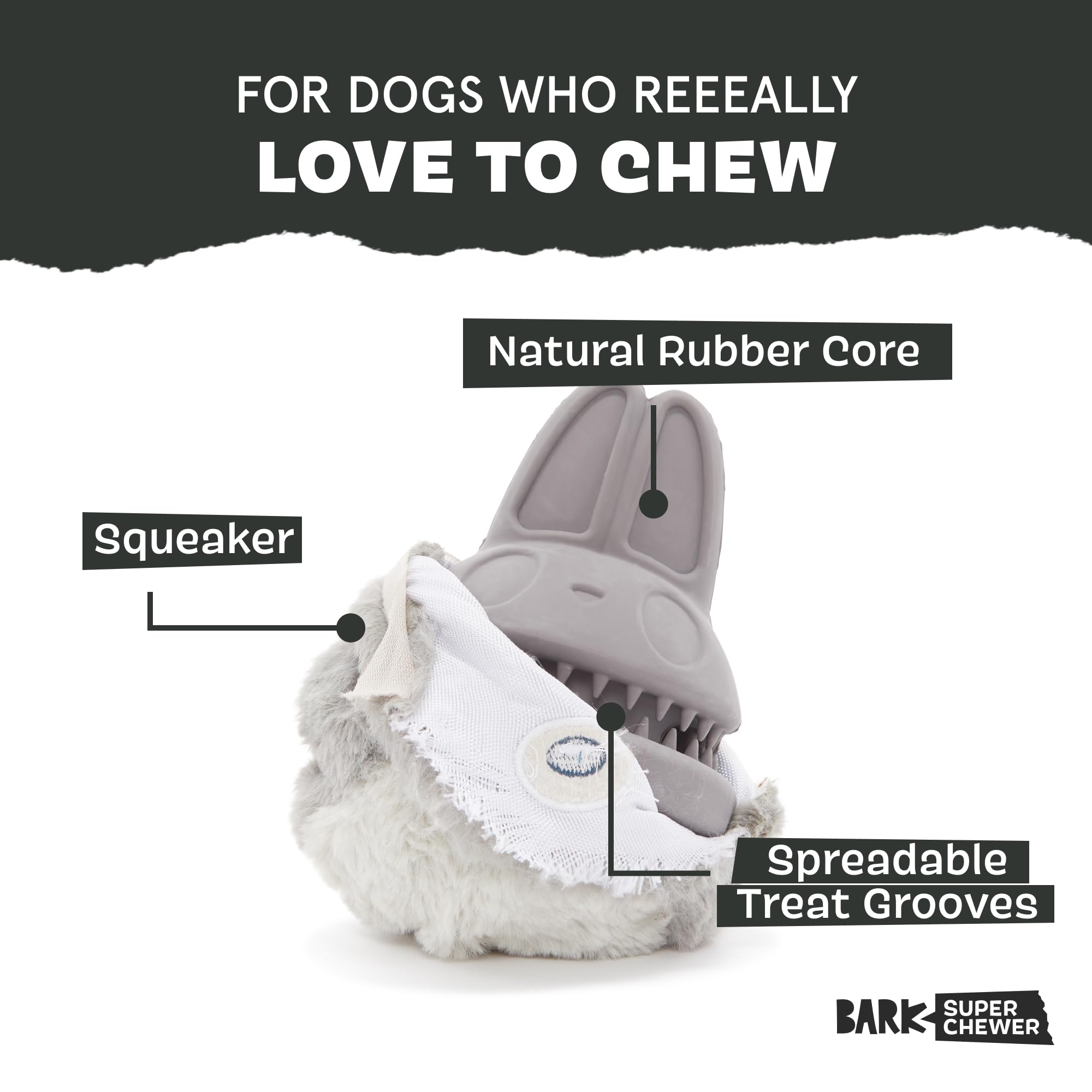 Bark Super Chewer Collection Rubber Rabbit Dog Toy - Hare Raiser