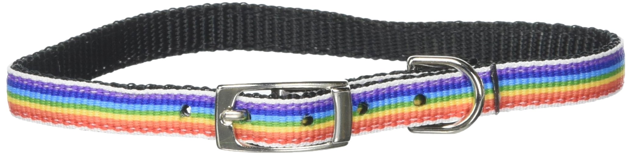 Mirage Pet Products Rainbow Striped 3/8&quot; Nylon Dog Collar with Classic Buckle, Size 14, Rainbow Stripes