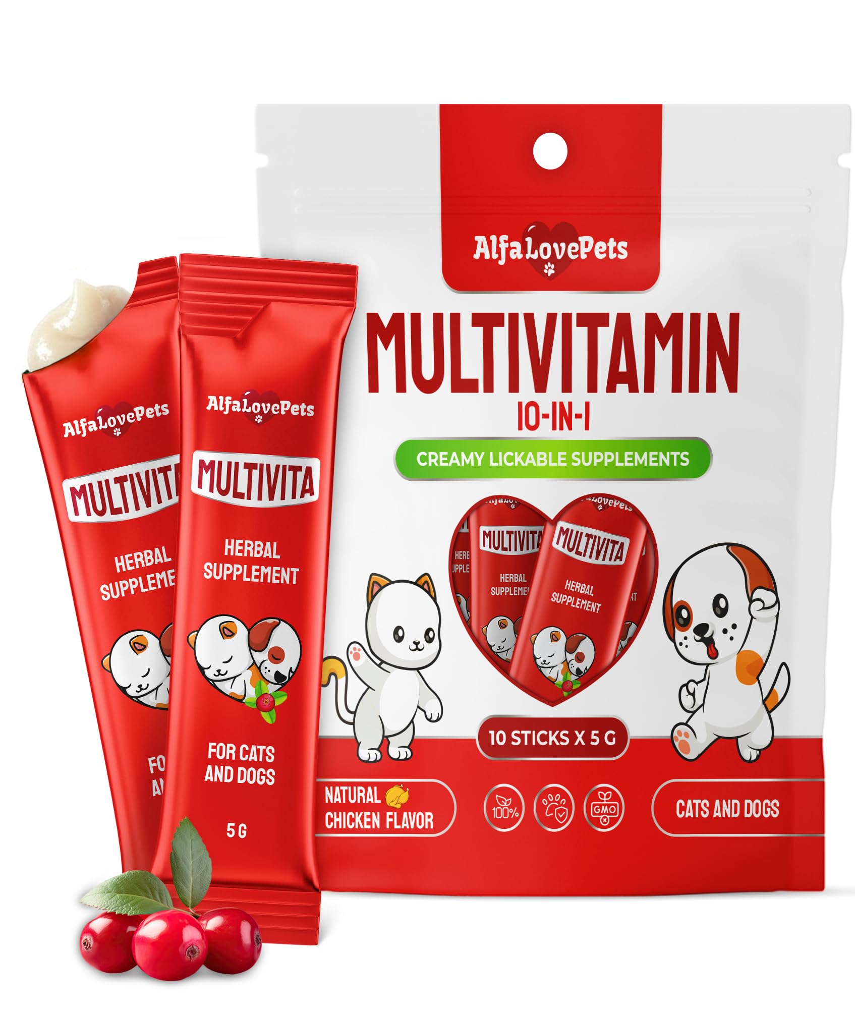 Dog Vitamins for All Pets - Creamy Squeezable B, C, D Cat Vitamins with Glucosamine for Fur, Joints, Digestion, Urination, Visio
