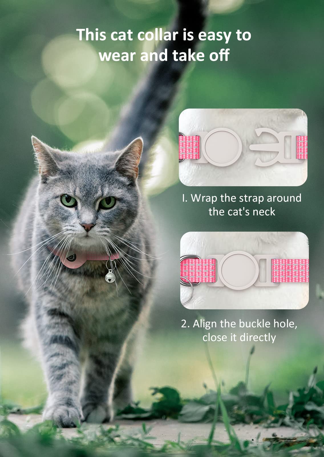 Airtag Cat Collar, Reflective Kitten Collar Breakaway Apple Air Tag Cat Collar, Gps Cat Collar With Airtag Holder And Bell, Lightweight Tracker Cat Collars For Girl Boy Cats Kittens Puppies(Pink)