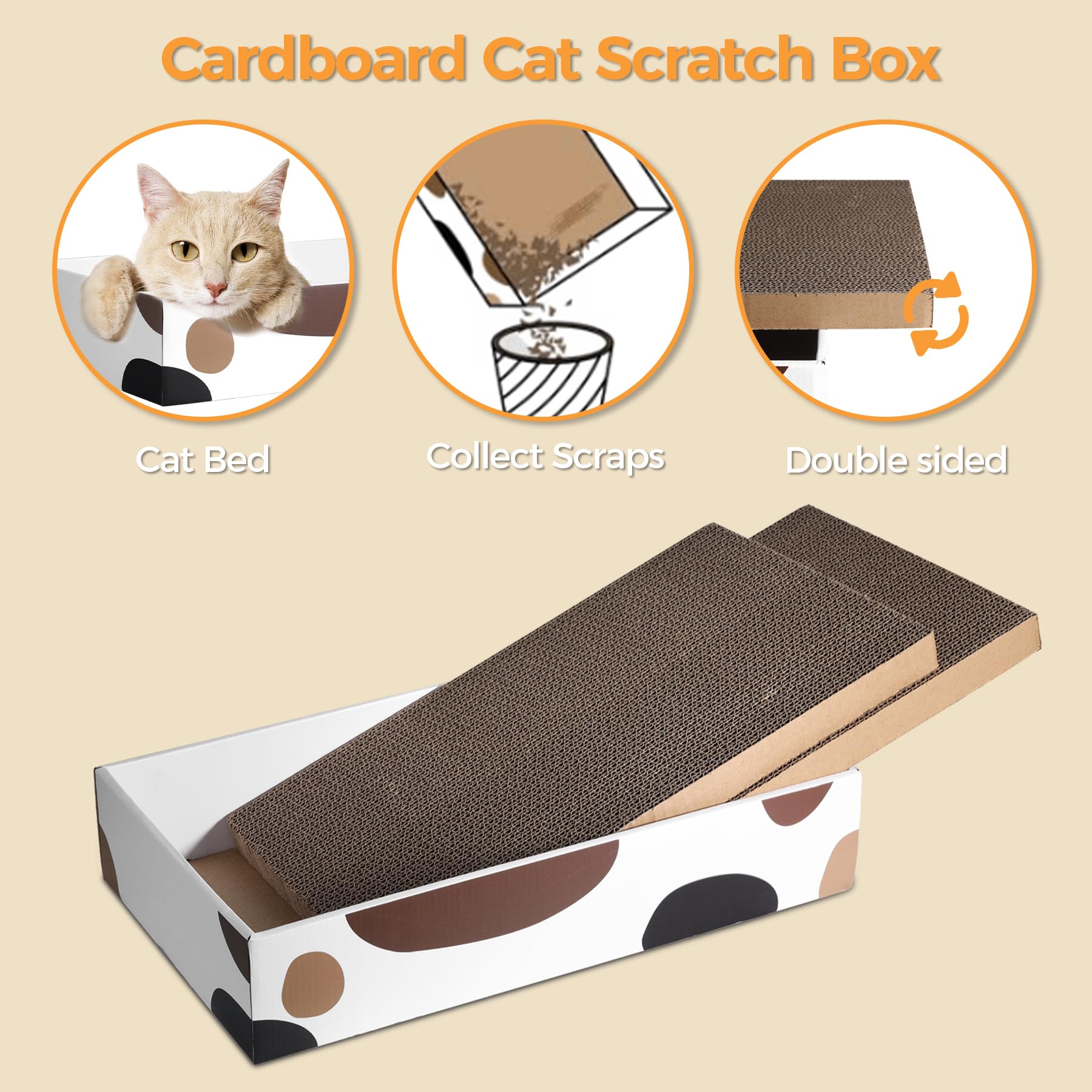 Comsaf Cat Scratcher Carboard Refill Box With 3 Pieces 17'X10' Board, Kitty Cat Scratching Pad Recycle Corrugate Scratcher Cat Scratch Lounge Long Lasting Reversable