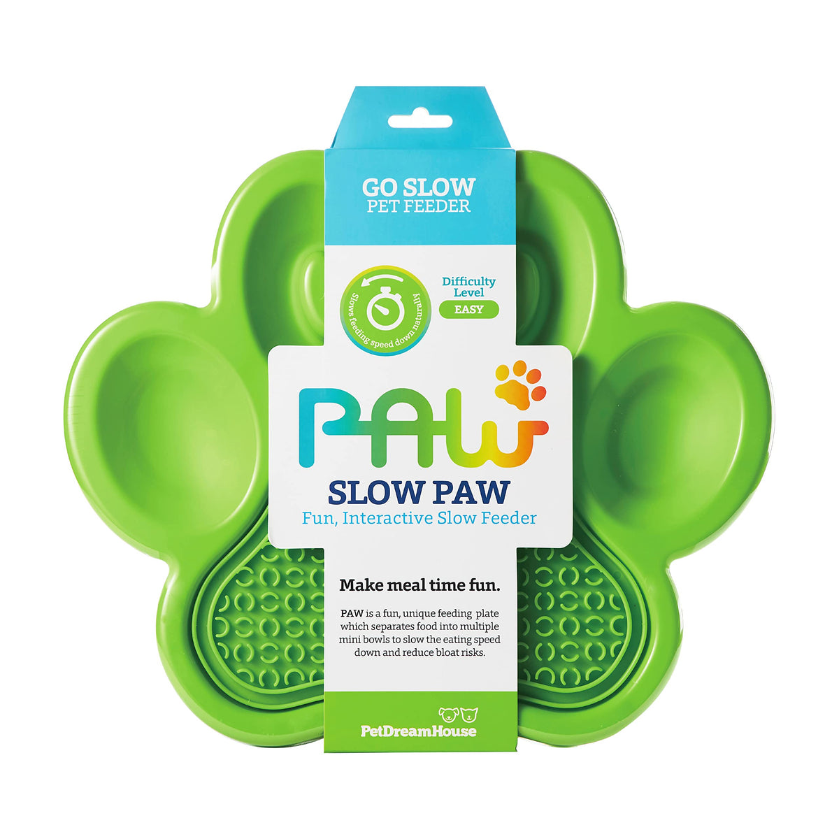 PetDreamHouse PAW 2-in-1 Slow Feeder Interactive Bowl with Removable Lick Mat - green