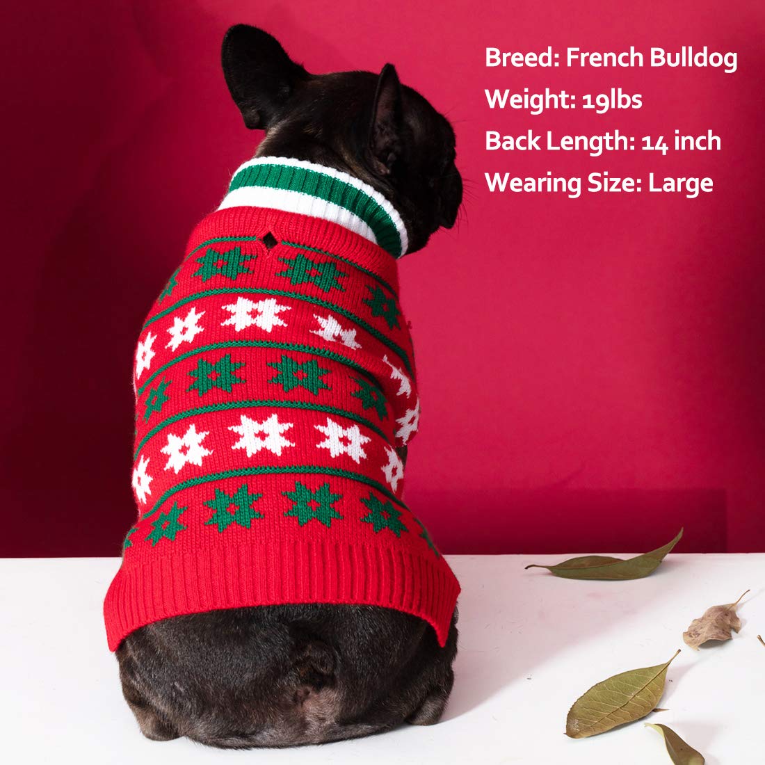 Kyeese New Year Dog Sweater For Small Dog Snowflake Red Dog Turtleneck Knitwear With Leash Hole