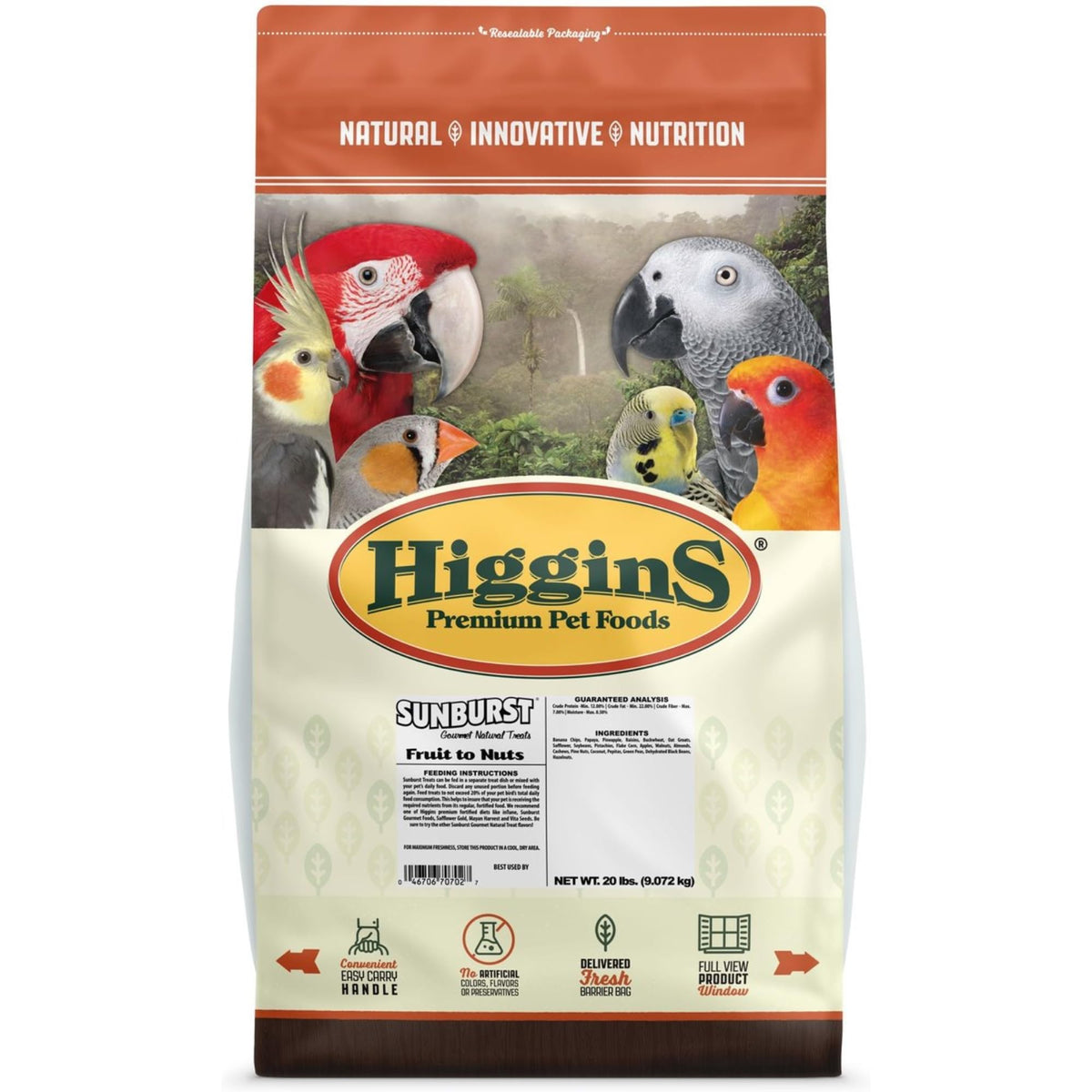 Higgins 466702 Higg Avian Fruit To Nut Treat For Birds, 20-Pound