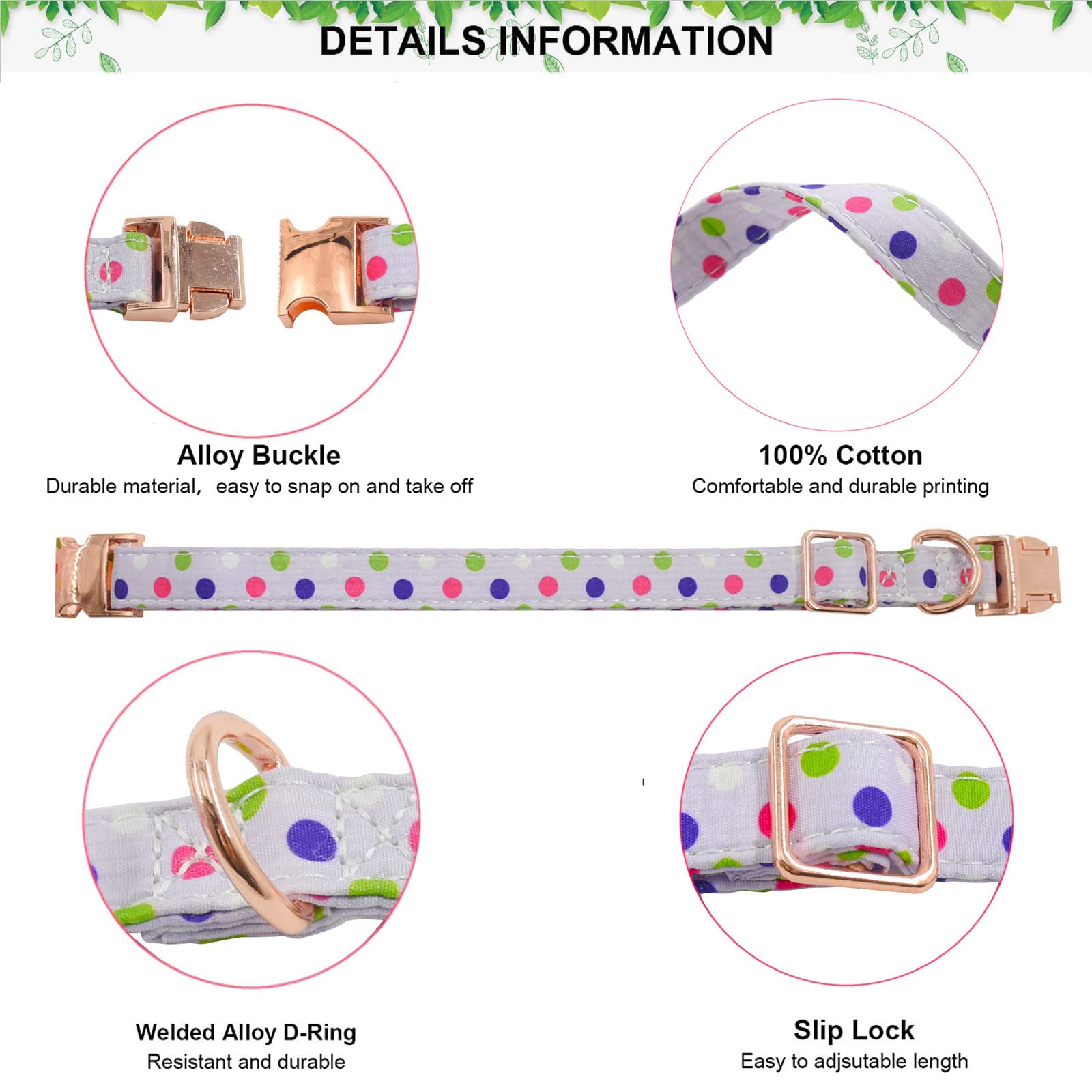 Metal Buckle Dog Collar, Durable Adjustable Dog Collar Soft For Small Medium Large Dogs (Purple Point, S(10-14In)