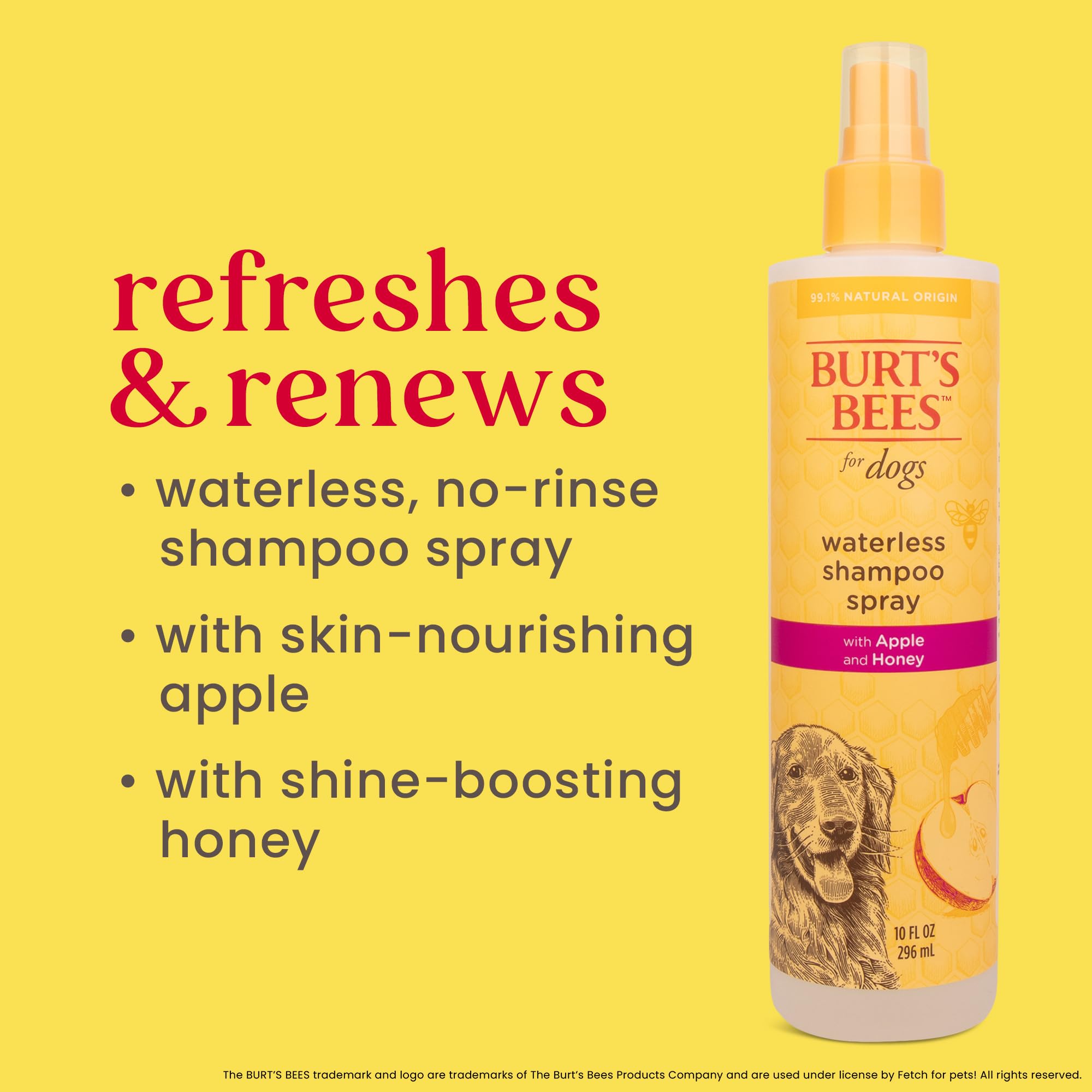 Burt'S Bees For Pets Waterless Shampoo Spray For Dogs With Apple And Honey, 99.1% Natural Origin Formulas, Waterless Dog Shampoo - Gentle Dry Shampoo For Dogs, Best Dog Shampoo, 10 Oz