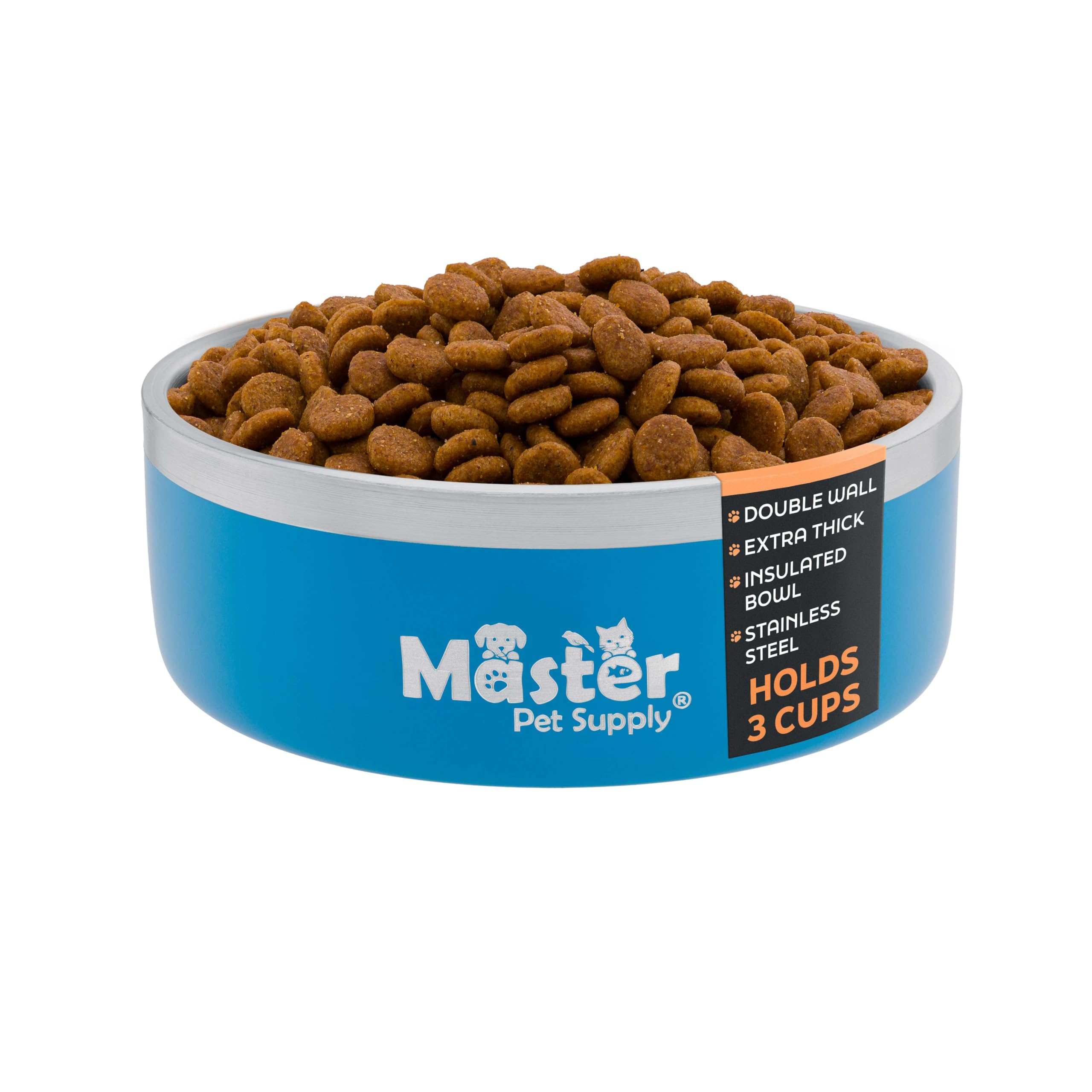 Master Pet Supply Stainless Steel Dog Bowls - 25 oz, Heavy Duty - True Blue, Double Wall Extra-Thick Insulated, Non-Slip Pet Wat