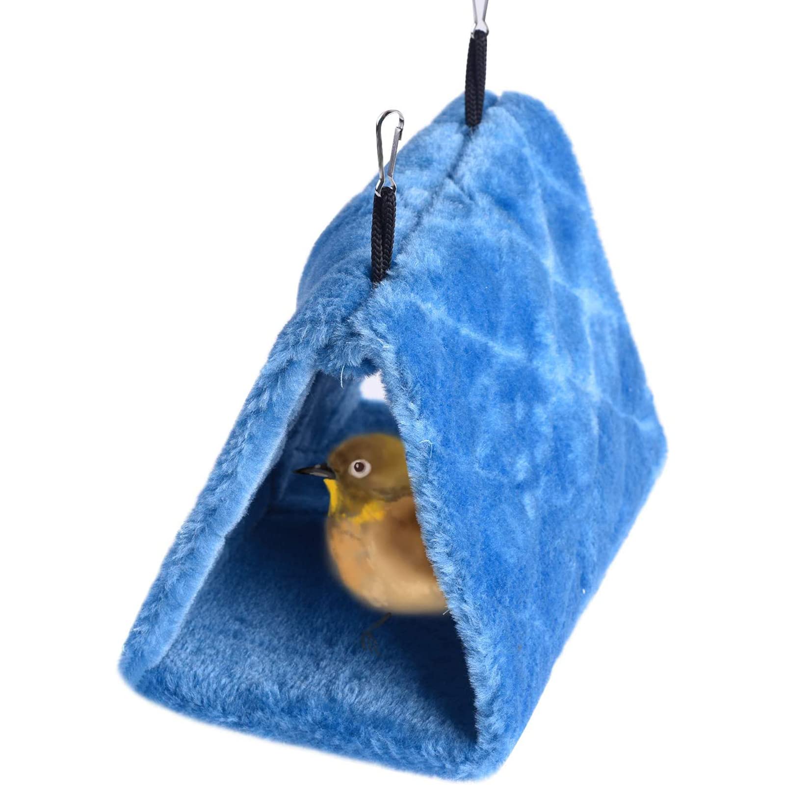 Cdycam Pet Bird Nest Hammock Hanging Cave Cage Plush Snuggle Happy Hut Tent Bed, Deep Blue (Large)
