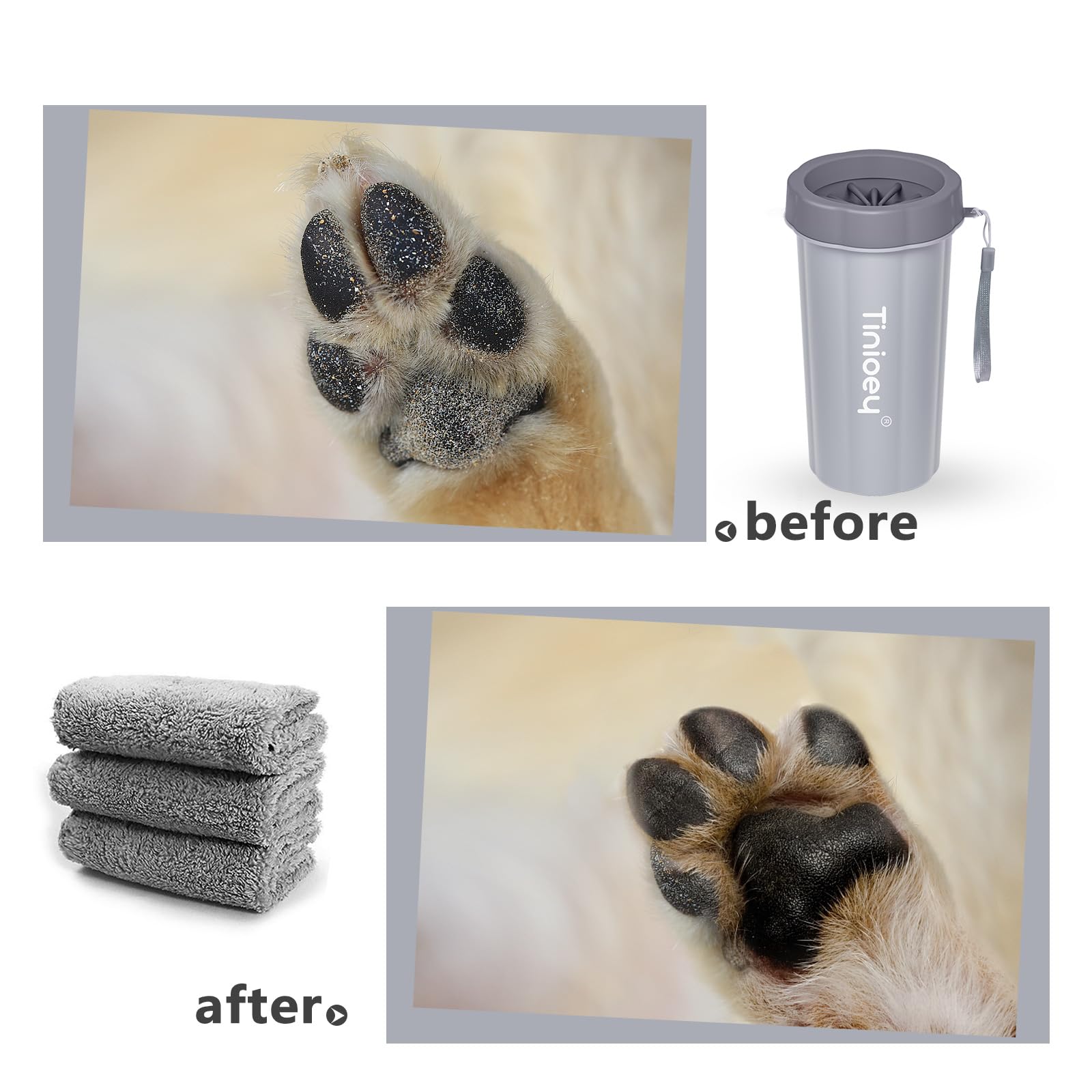 Dog Paw Cleaner For Large Dogs (With 3 Towels & Dog Bath Brush), Dog Paw Washer, Muddy Paw Cleaner, Pet Foot Cleaner