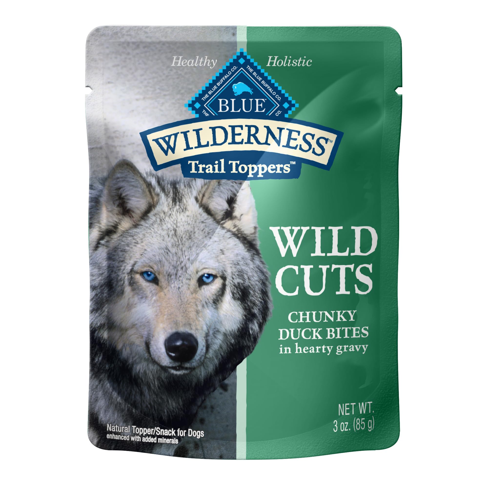 Blue Buffalo Wilderness Trail Toppers Wild Cuts Natural High-Protein Dog Wet Food, Duck Bites in Hearty Gravy, 3-oz Pouch, 24 Co