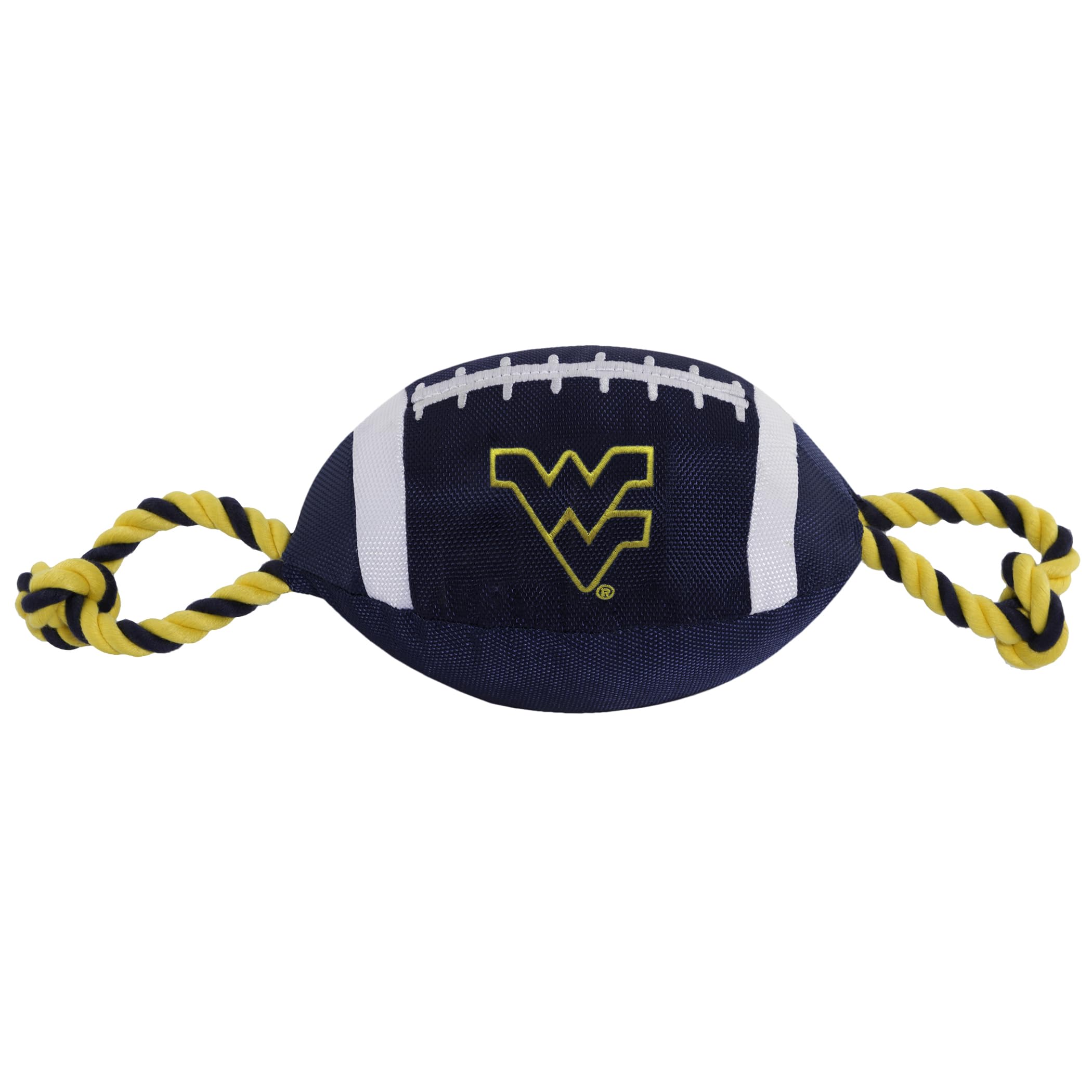 Pets First NCAA West Virginia Mountaineers Nylon Football Dog Toy, Tough Quality Nylon Materials, Strong Pull Ropes, Inner Squea