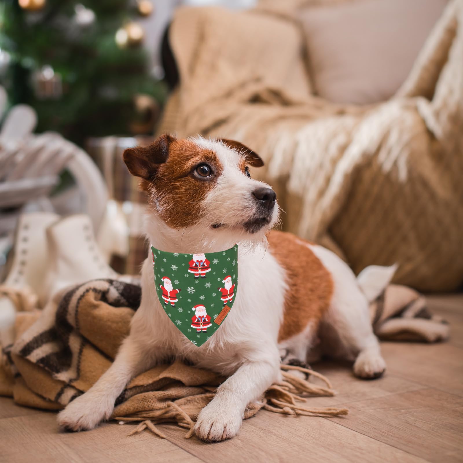 Ptdecor Christmas Dog Bandana, Xmas Hoho Santa Design Reversible Holiday Dog Scarf, Triangle Christmas Bandanas For Medium Large