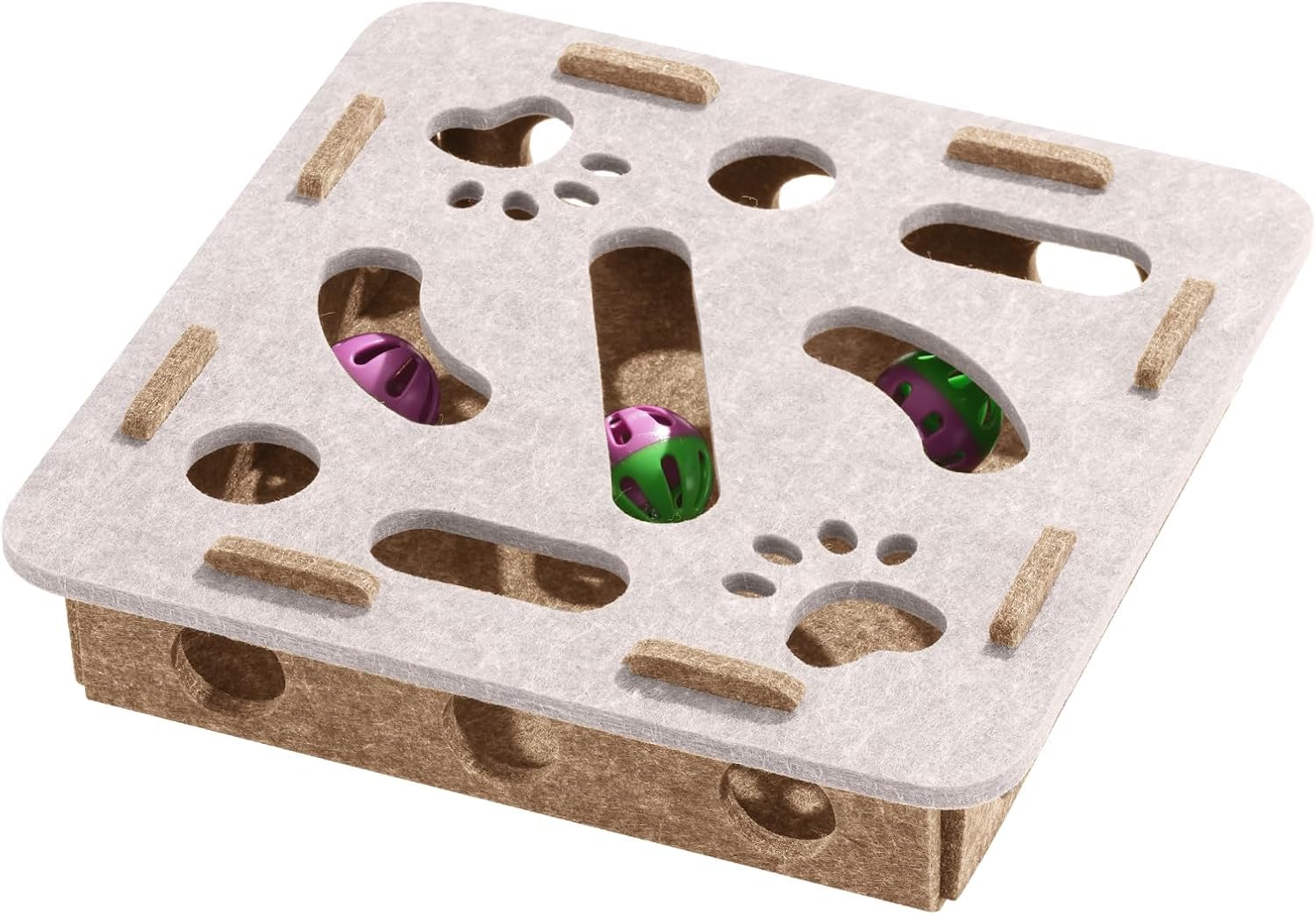 Cat Scratch Puzzle Enrichment Box, Cat Puzzle Toy with 2 Bell Balls, Enrichment Toys for Indoor Cats