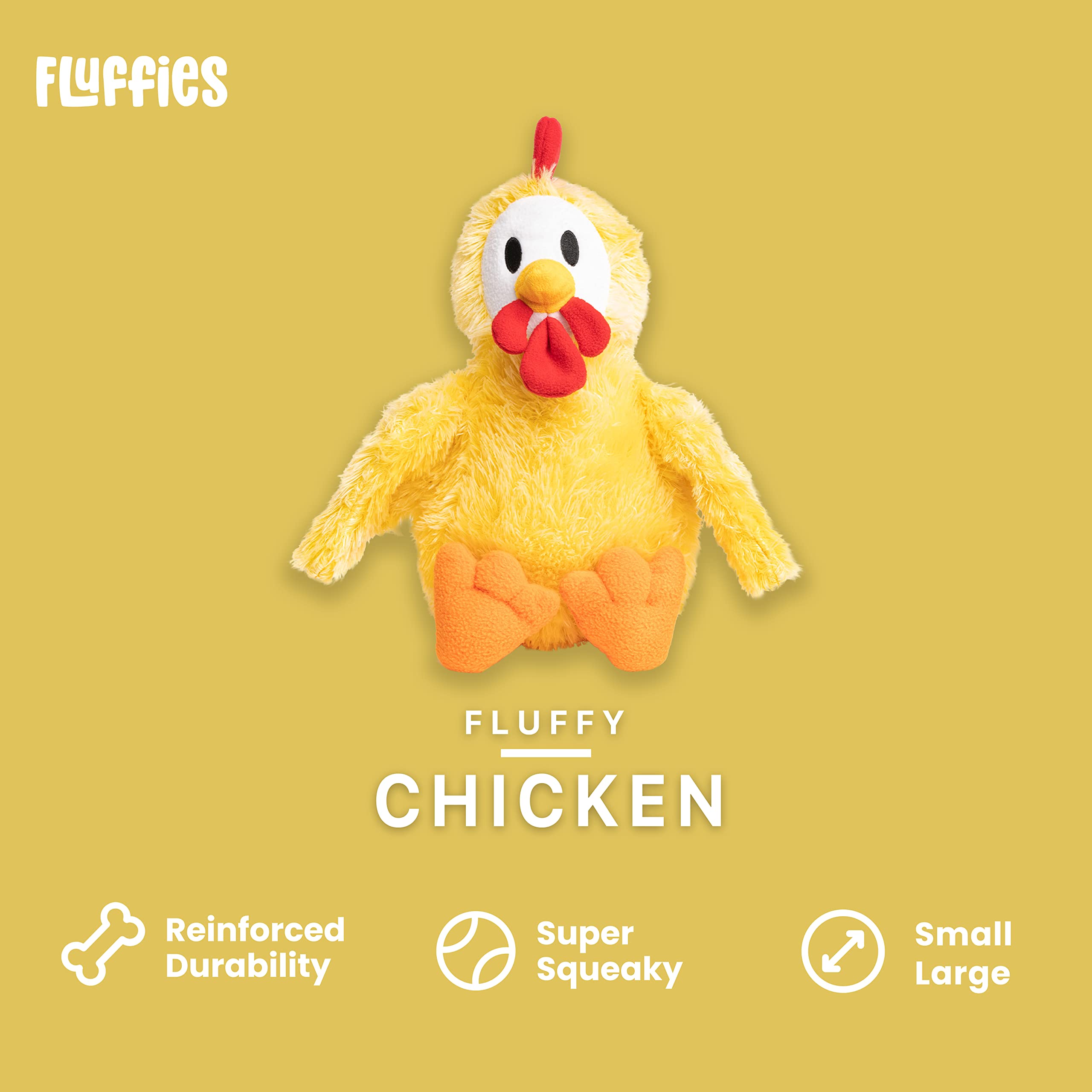 Fabdog Fluffies Dog Toys - Squeaky Plush Dog Toy For All Breeds - Cute Animal-Themed Puppy Toys Make For Ideal Gift - Fun Nylon Dog Toys With Squeak| Large Chicken