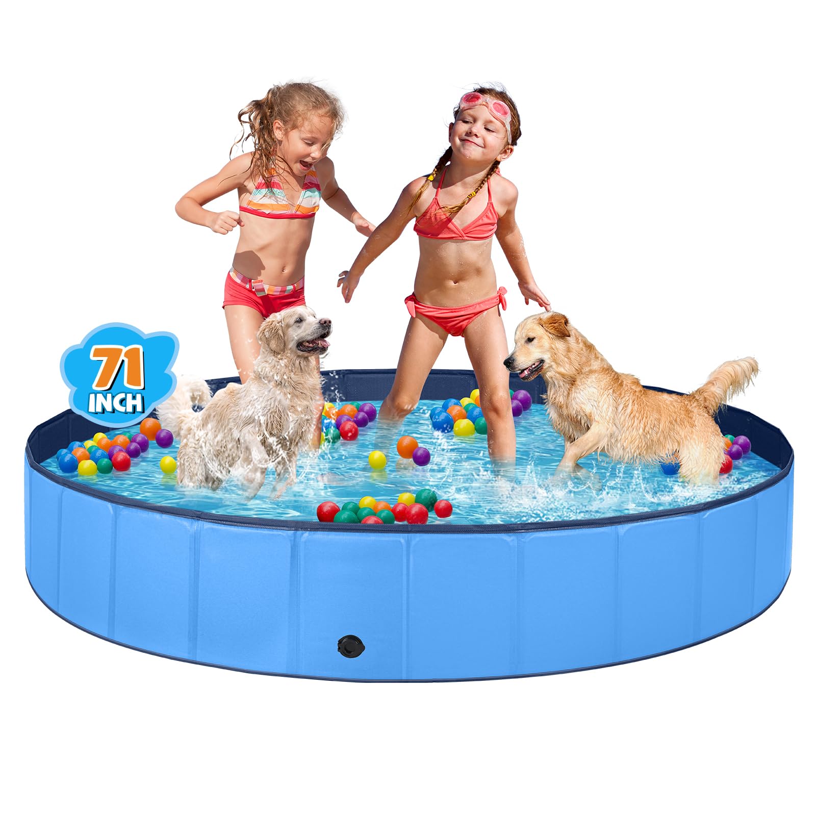 Jecoo Dog Pool for Large Dogs Kiddie Pool Hard Plastic Foldable Dog Bathing Tub Portable Outside Kids Swimming for Pets and Dogs