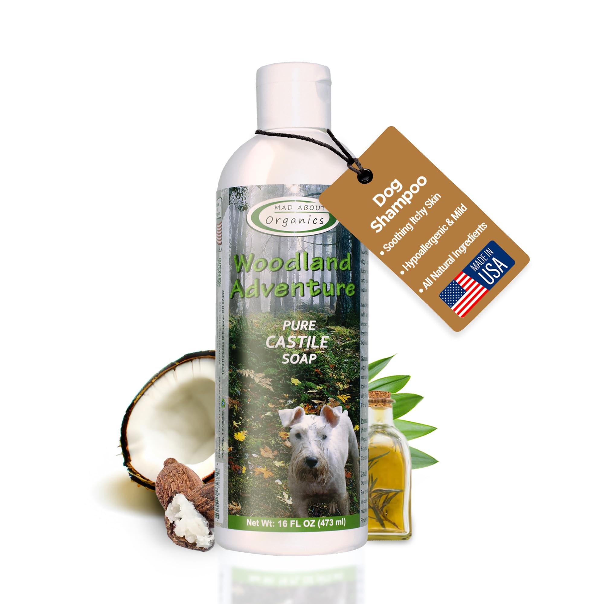 Mad About Organics Woodland Adventure Pure Castile Dog Shampoo - Gentle Moisturizing Formula for All Skin Types, Crafted with Pu