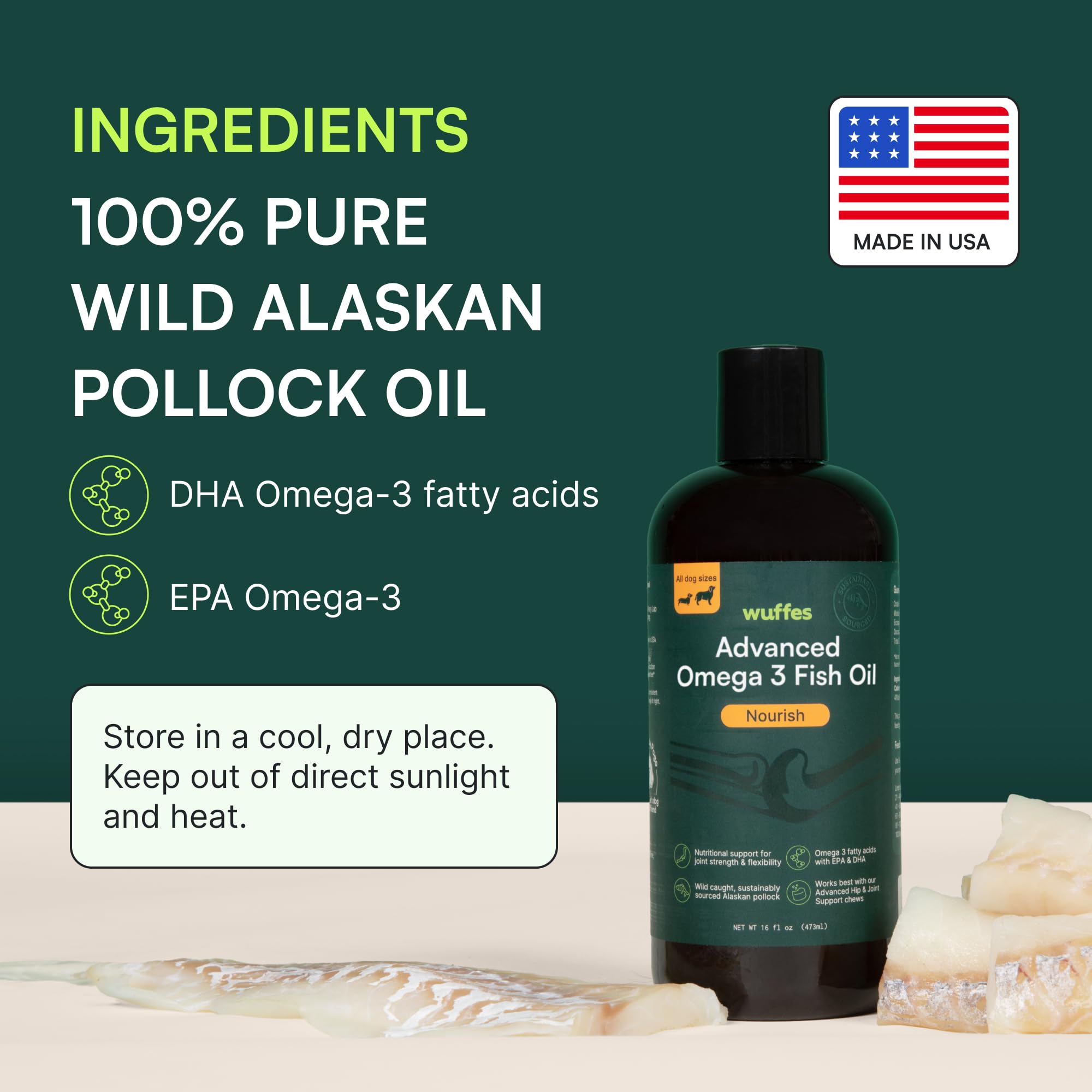 Wuffes Advanced Omega 3 Fish Oil for Dogs, Natural EPA & DHA Fatty Acids, Supports Healthy Skin and Coat, Joint Nutrition, Diges