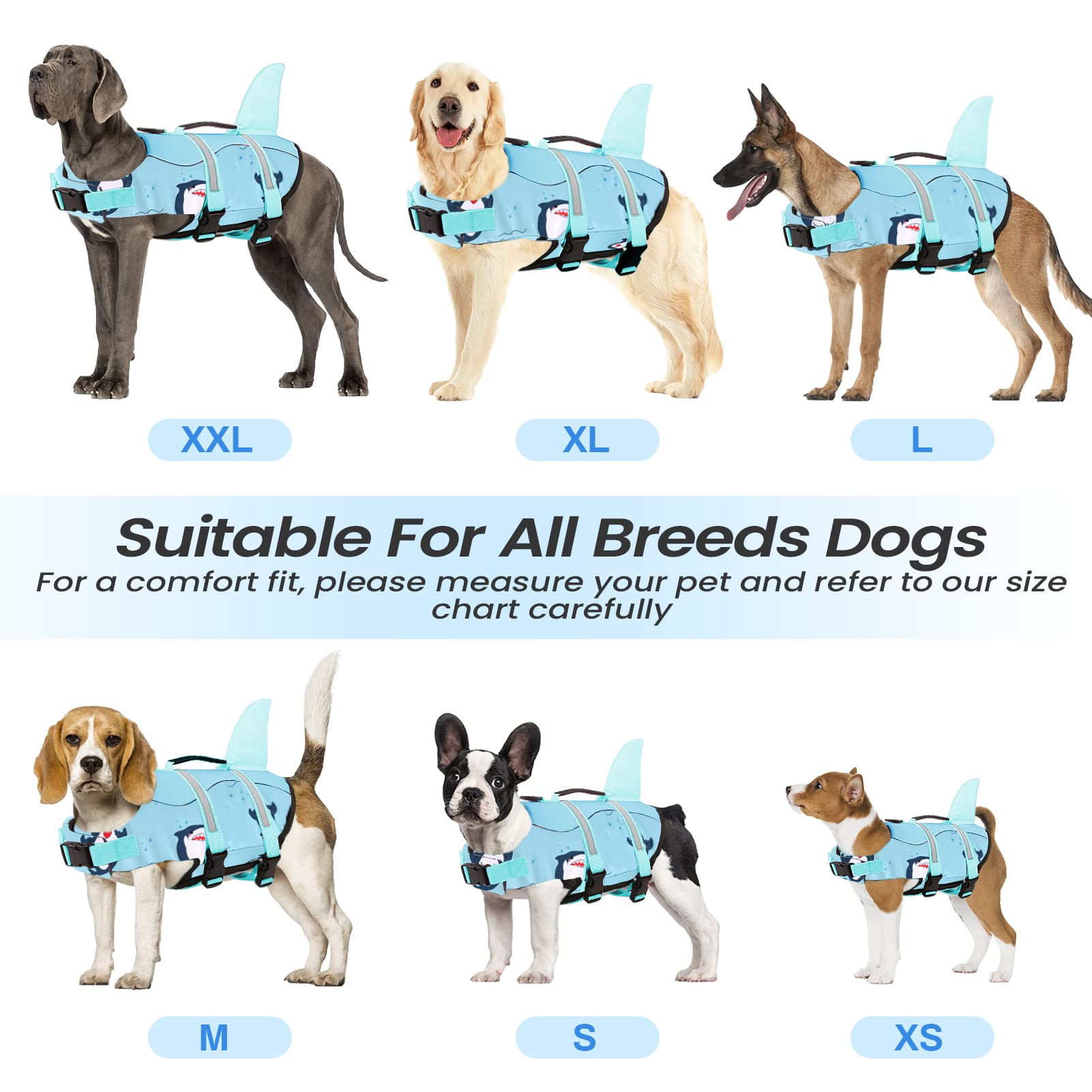 Dog Life Jacket, Large Dog Life Vest For Swimming Boating, Shark Life Jackets For Small Medium Large Dogs, Reflective Dog Lifesaver Life Preserver Swimsuit With Rescue Handle And High Buoyancy