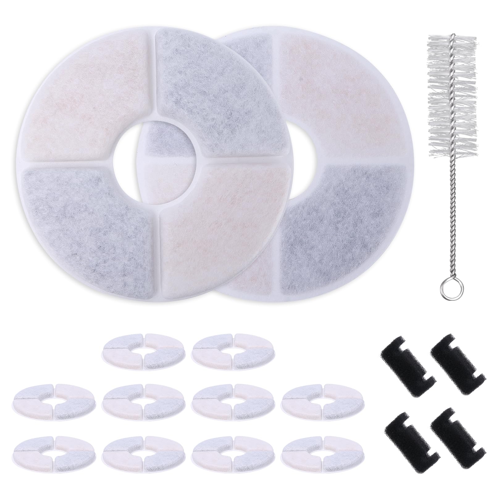Cat Water Fountain Filter Replacement - 12 Filters + 4 Sponges & Brush For Stainless Cat Fountain | Cat Fountain Filter Removes 