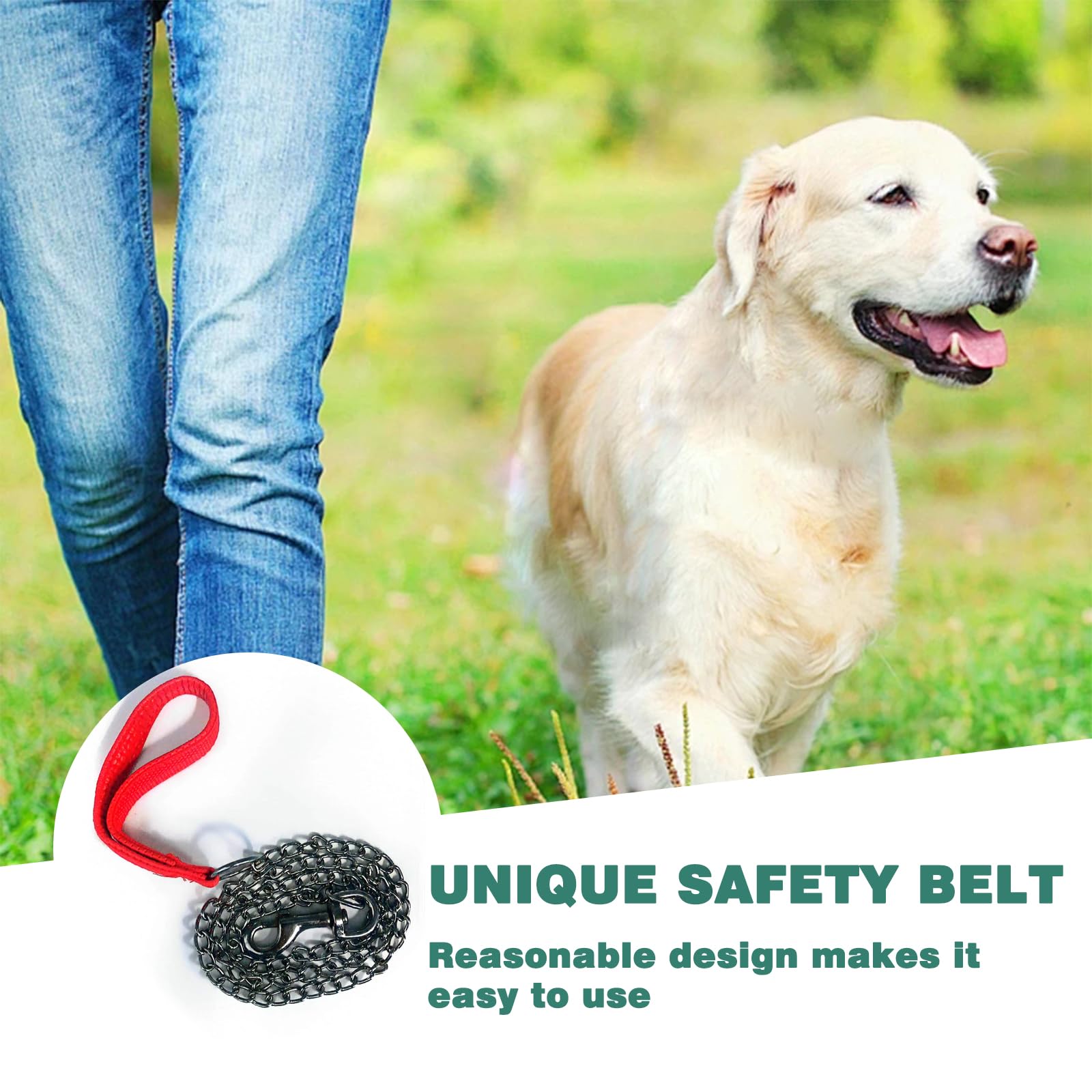 Chain Dog Leashes For Large Dogs Heavy Duty Non-Chewable Dog Leash 4Ft Chain With Padded Handle For Large & Medium